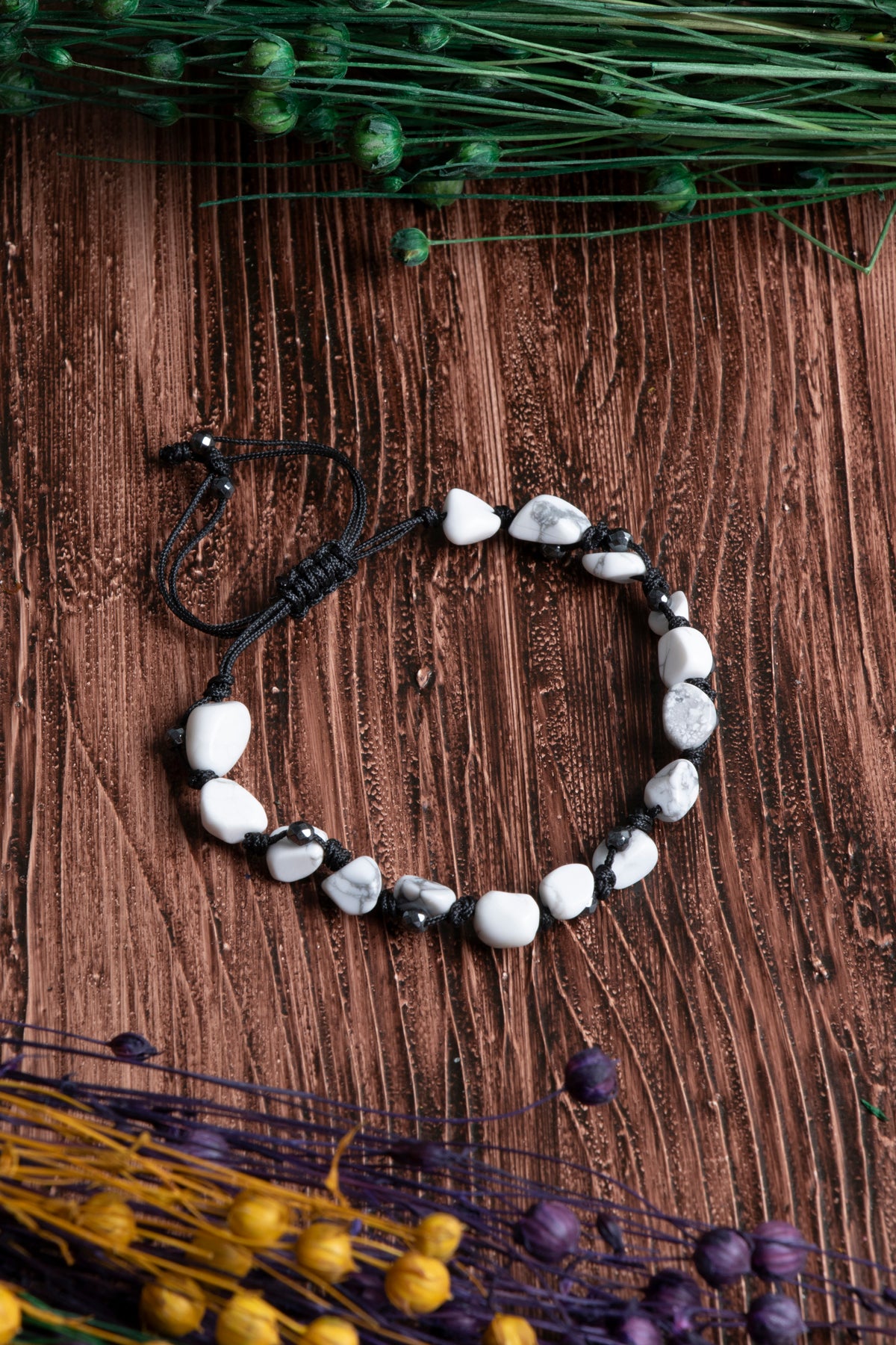 Image of Orijinal Sertifikalı Havlit Hematit Doğal Taş Makrome Bileklik