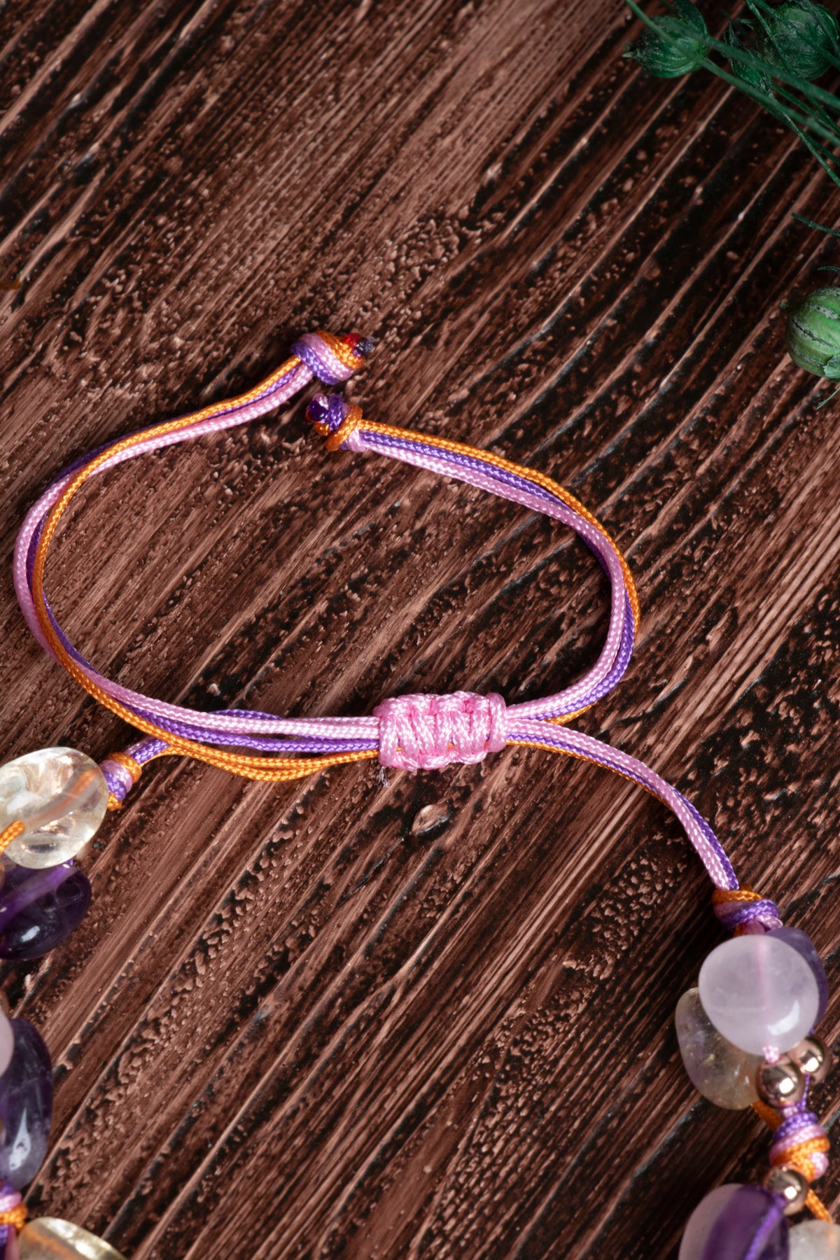 Image of Orijinal Sertifikalı Sitrin Pembe Kuvars Ametist Doğal Taş Makrome Bileklik