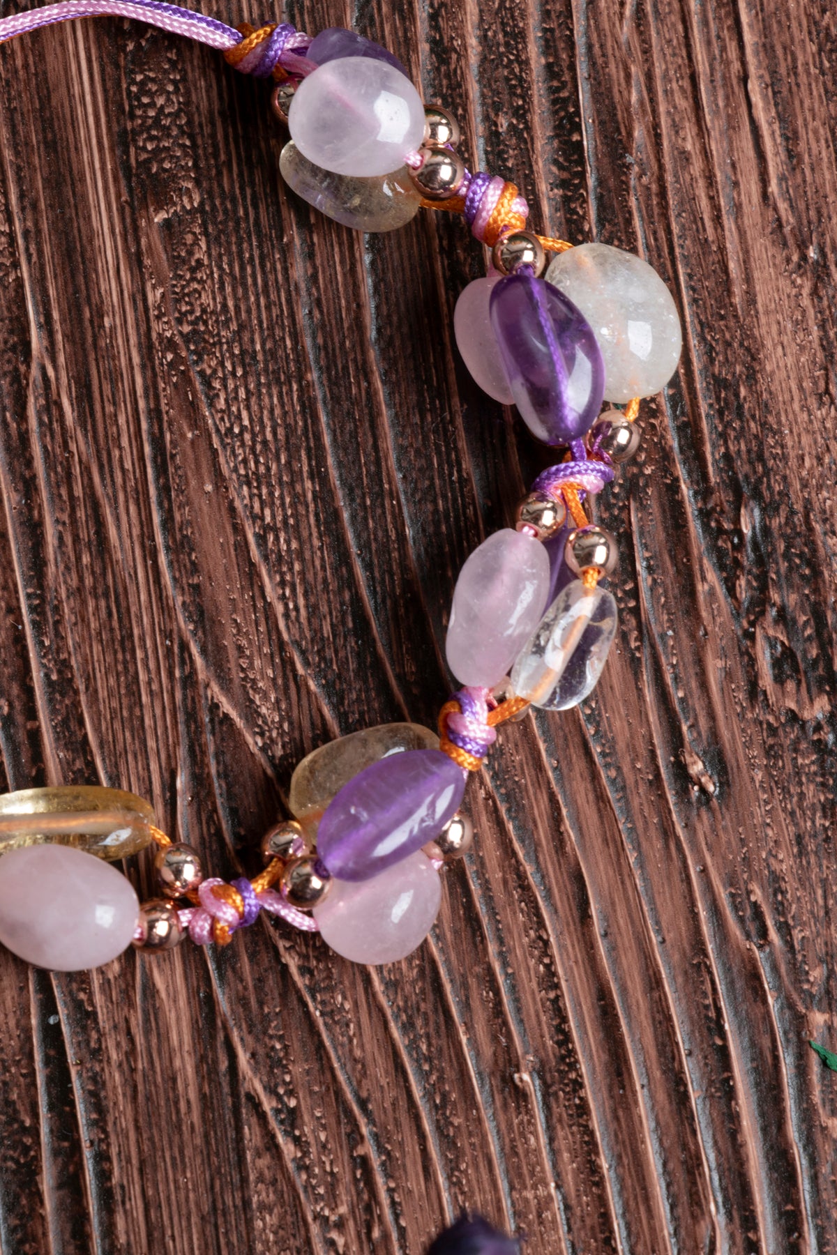 Image of Orijinal Sertifikalı Sitrin Pembe Kuvars Ametist Doğal Taş Makrome Bileklik