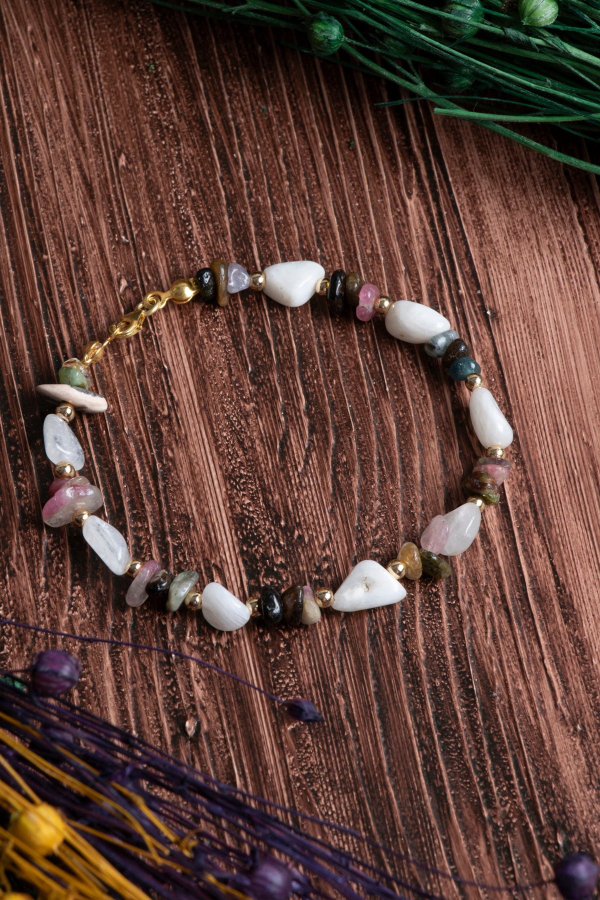 Image of Orijinal Sertifikalı Ay Taşı Turmalin Hematit Gümüş Kapama Doğal Taş Bileklik