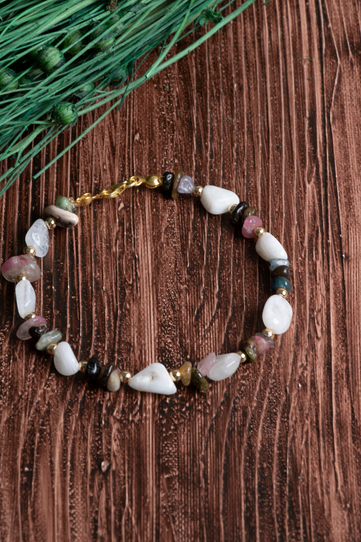 Image of Orijinal Sertifikalı Ay Taşı Turmalin Hematit Gümüş Kapama Doğal Taş Bileklik