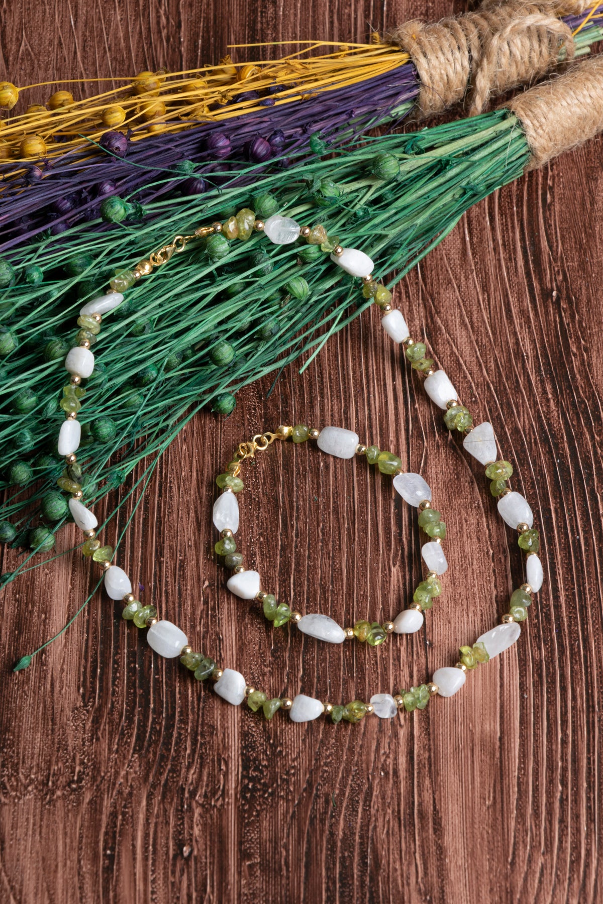 Image of Orijinal Sertifikalı Ay Taşı Zebercet Doğal Taş Kolye Bileklik Takım