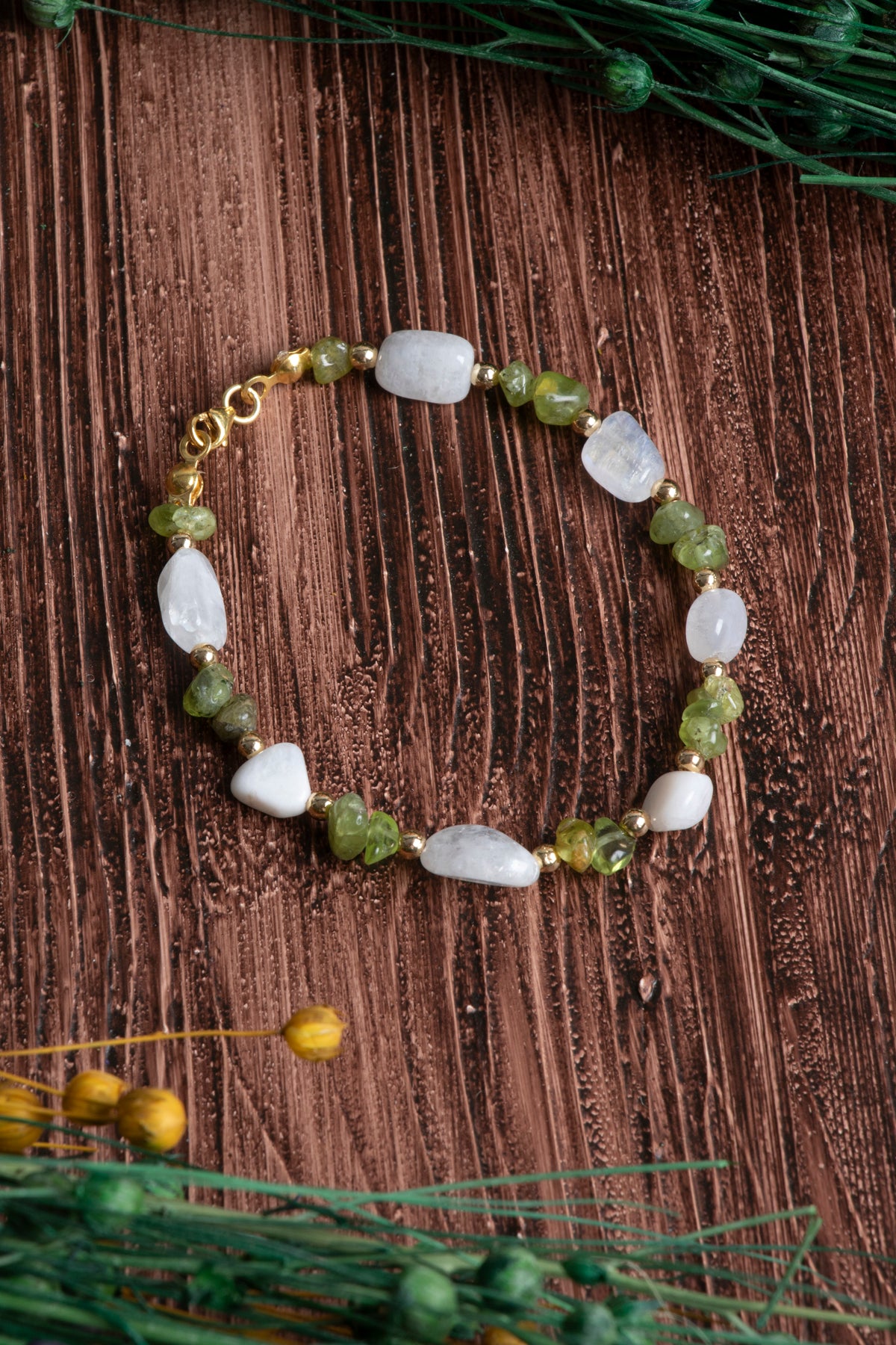 Image of Orijinal Sertifikalı Ay Taşı Zebercet Gümüş Kapama Doğal Taş Bileklik