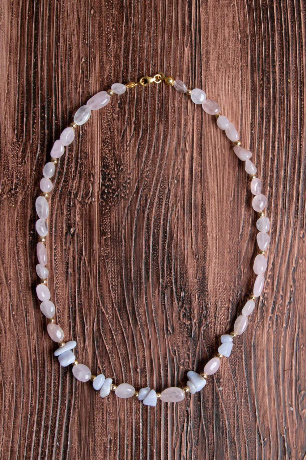 Image of Orijinal Sertifikalı Pembe Kuvars Kalsedon Hematit Doğal Taş Kolye