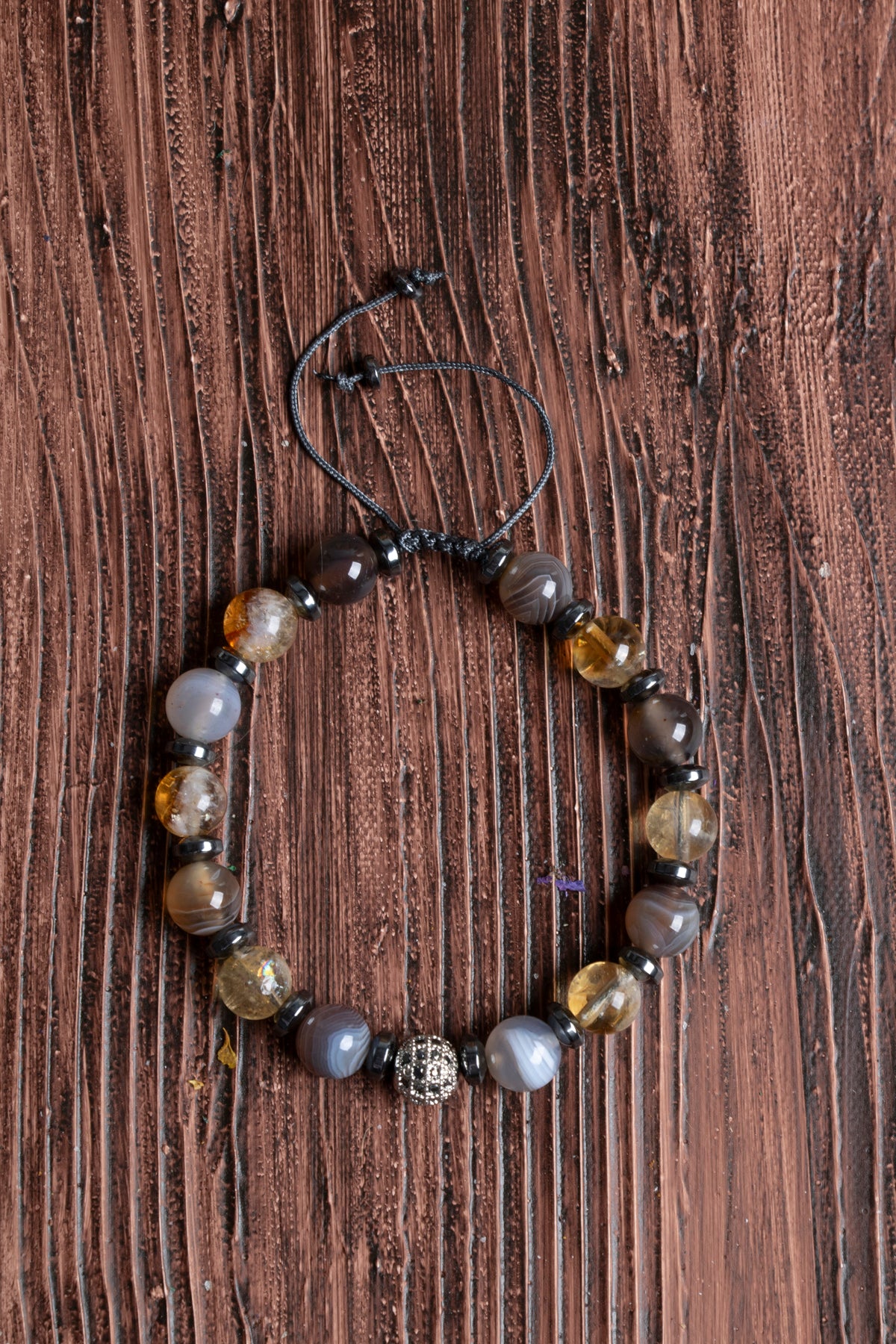 Image of Orijinal Sertifikalı Bostwana Akik Sitrin Hematit Doğal Taş Makrome Bileklik