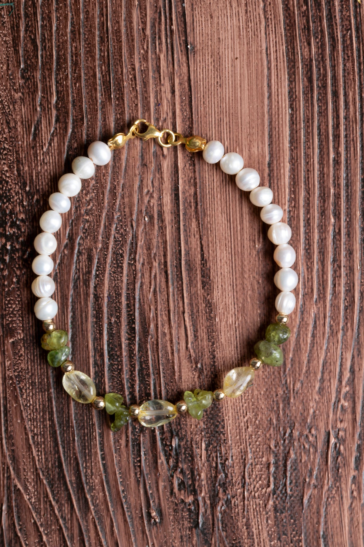 Image of Orijinal Sertifikalı İnci Zebercet Sitrin Gümüş Kapama Doğal Taş Bileklik