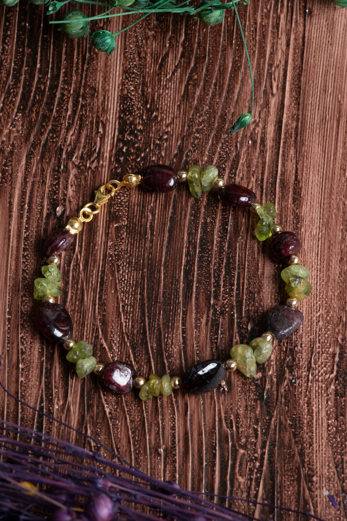 Image of Orijinal Sertifikalı Lal Granat Zebercet Gümüş Kapama Doğal Taş Bileklik