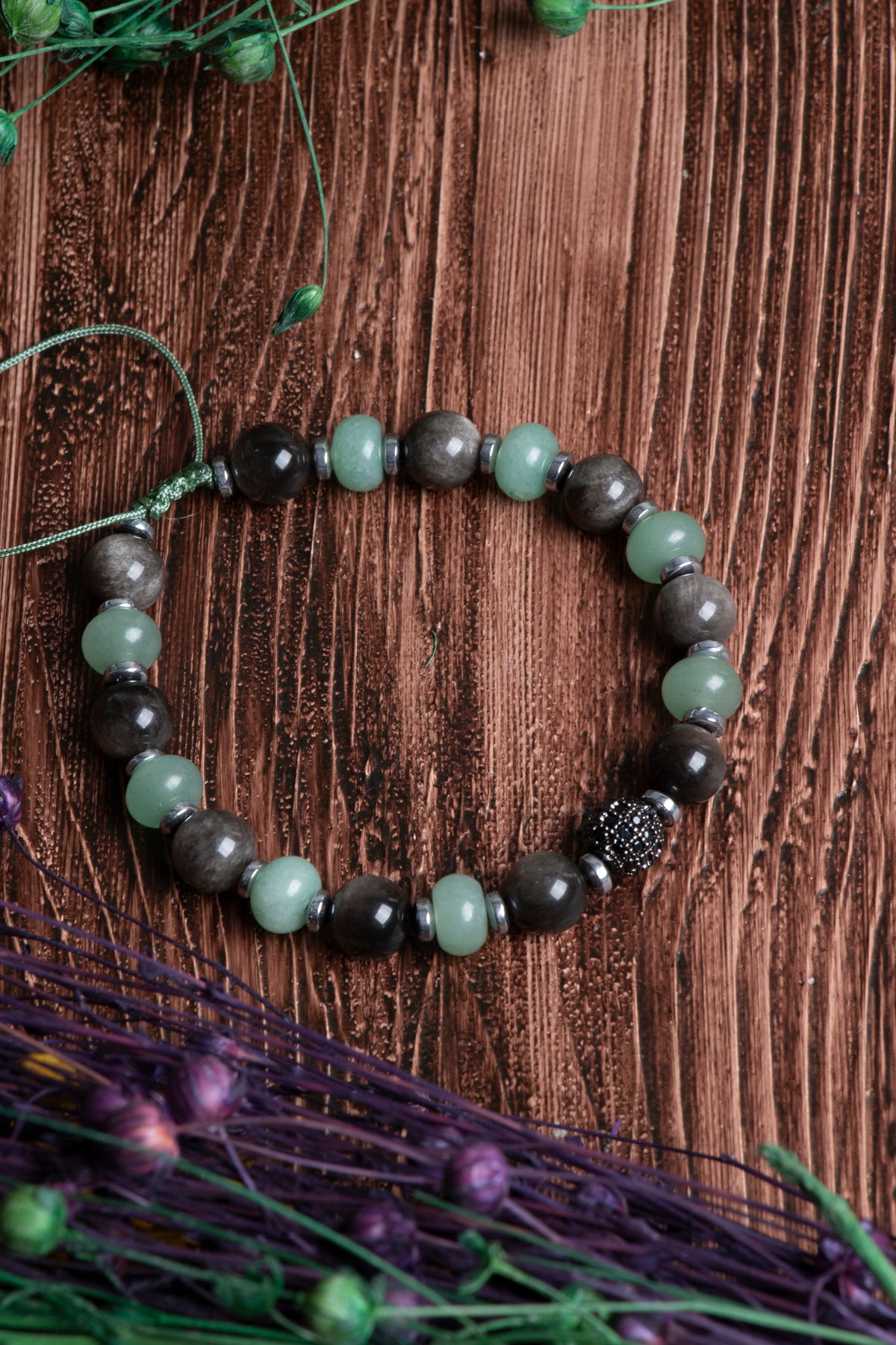 Image of Orijinal Sertifikalı Obsidyen Aventurin Hematit Doğal Taş Makrome Bileklik