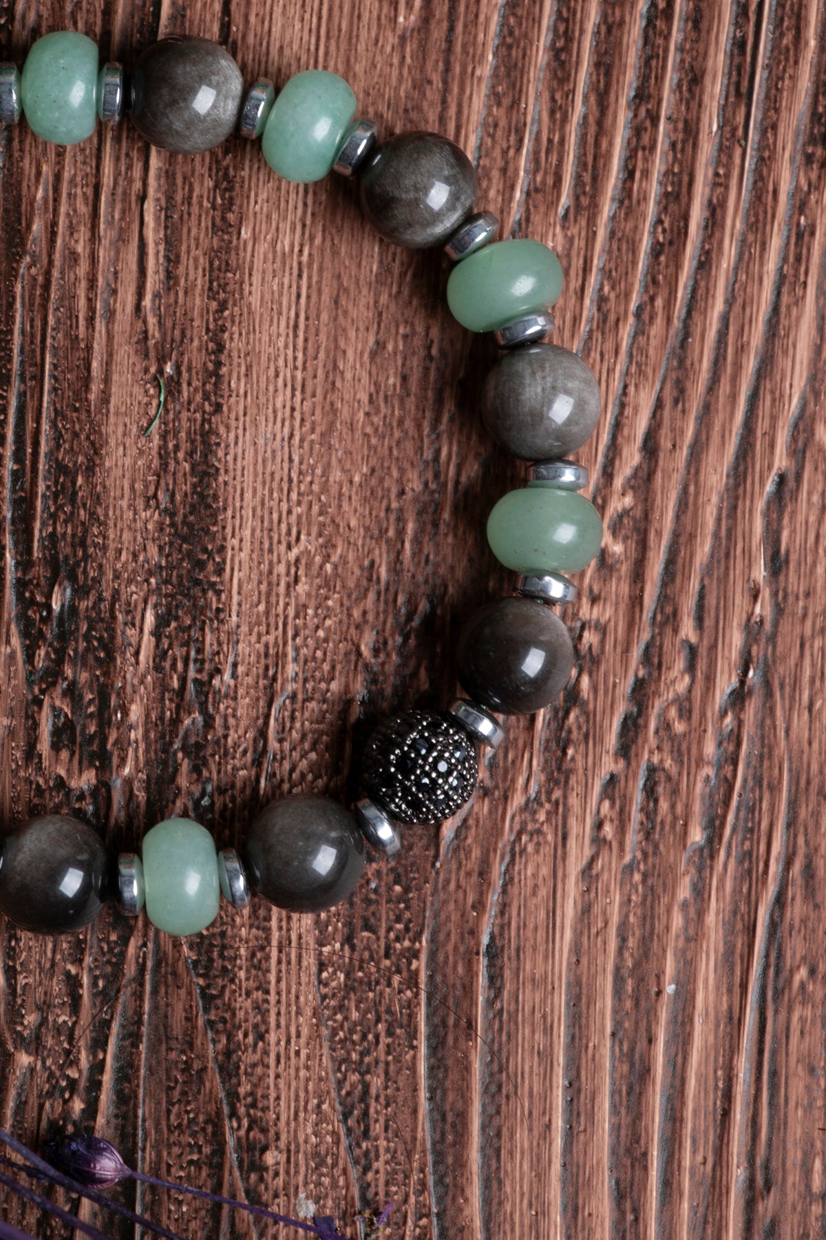 Image of Orijinal Sertifikalı Obsidyen Aventurin Hematit Doğal Taş Makrome Bileklik