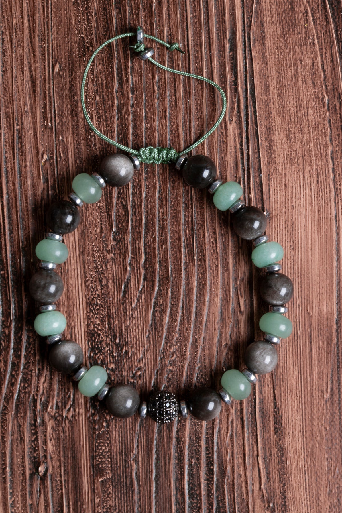 Image of Orijinal Sertifikalı Obsidyen Aventurin Hematit Doğal Taş Makrome Bileklik