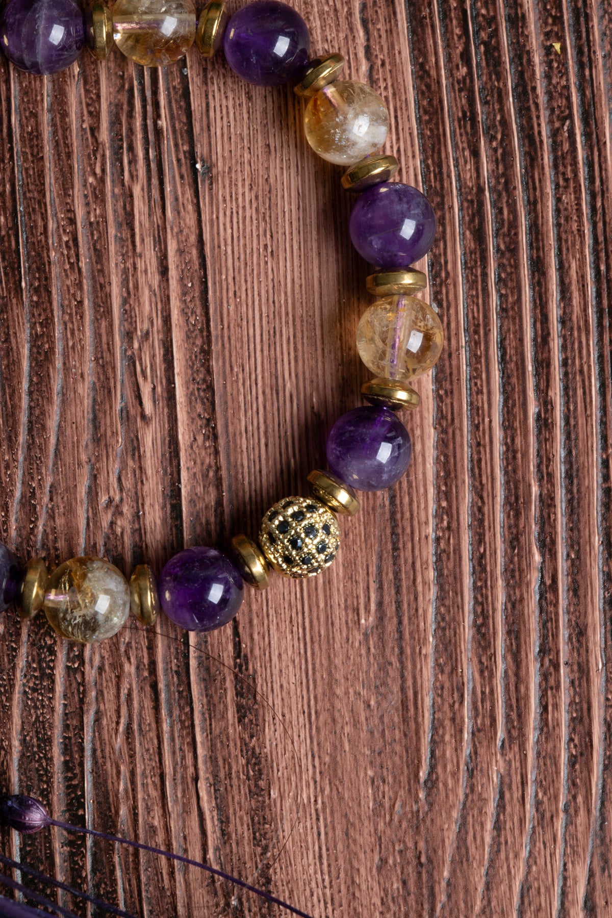 Image of Orijinal Sertifikalı Sitrin Ametist Hematit Doğal Taş Makrome Bileklik