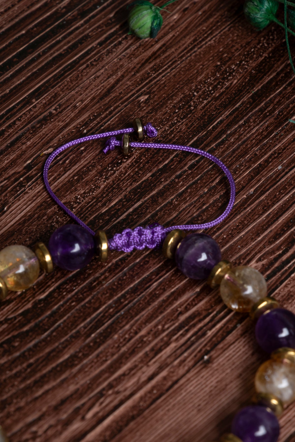 Image of Orijinal Sertifikalı Sitrin Ametist Hematit Doğal Taş Makrome Bileklik