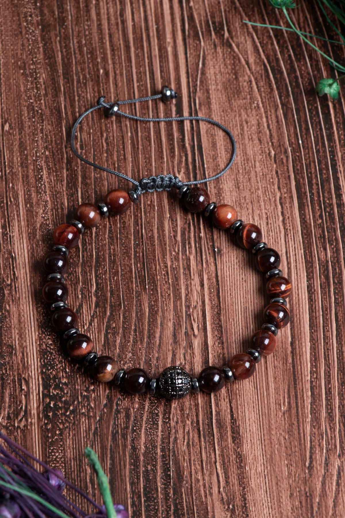 Image of Orijinal Sertifikalı Kaplan Gözü Doğal Taş Zirkon Aparatlı Makrome Bileklik