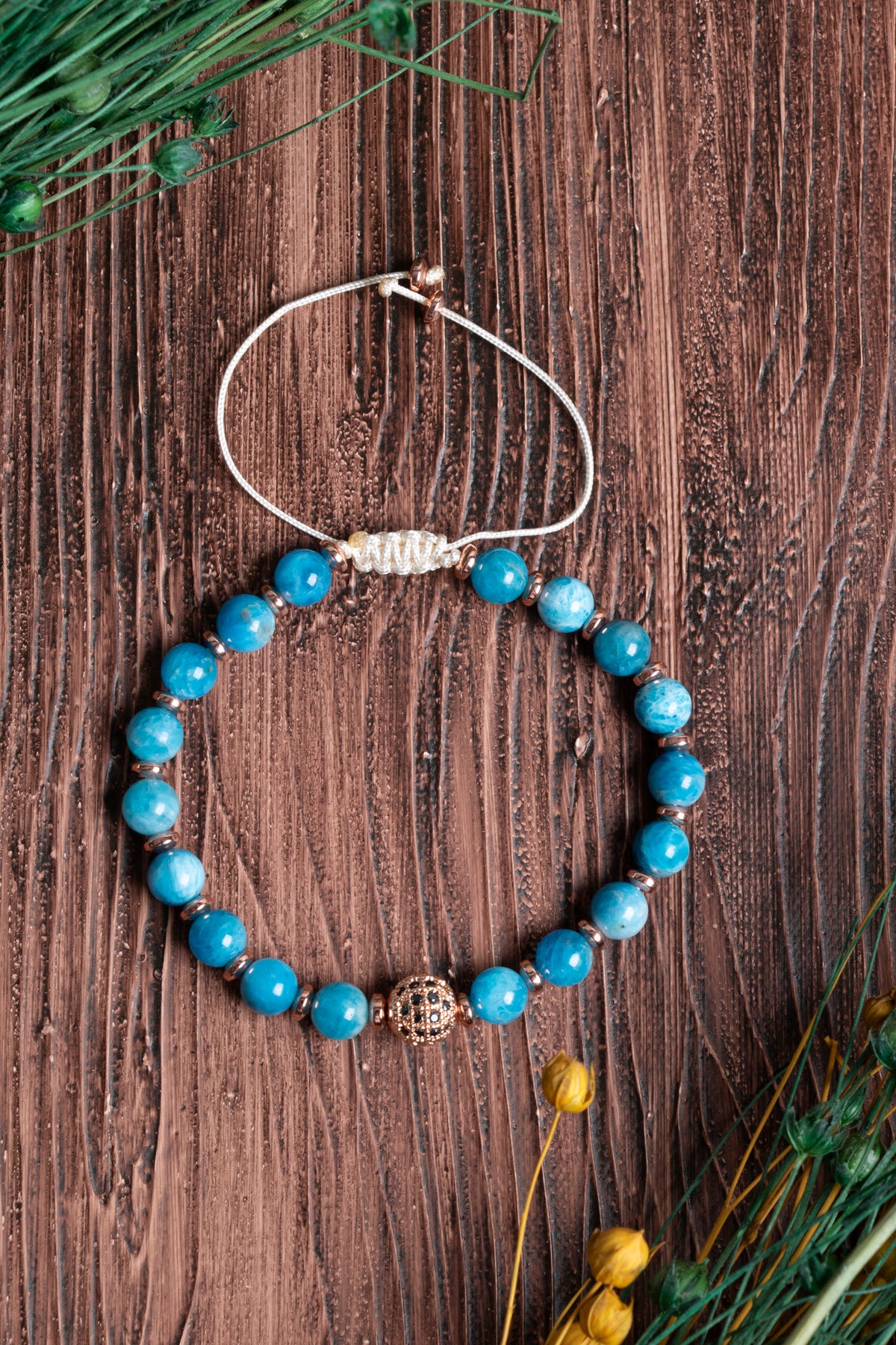 Image of Orijinal Sertifikalı Apatit Hematit Doğal Taş Zirkon Aparatlı Makrome Bileklik