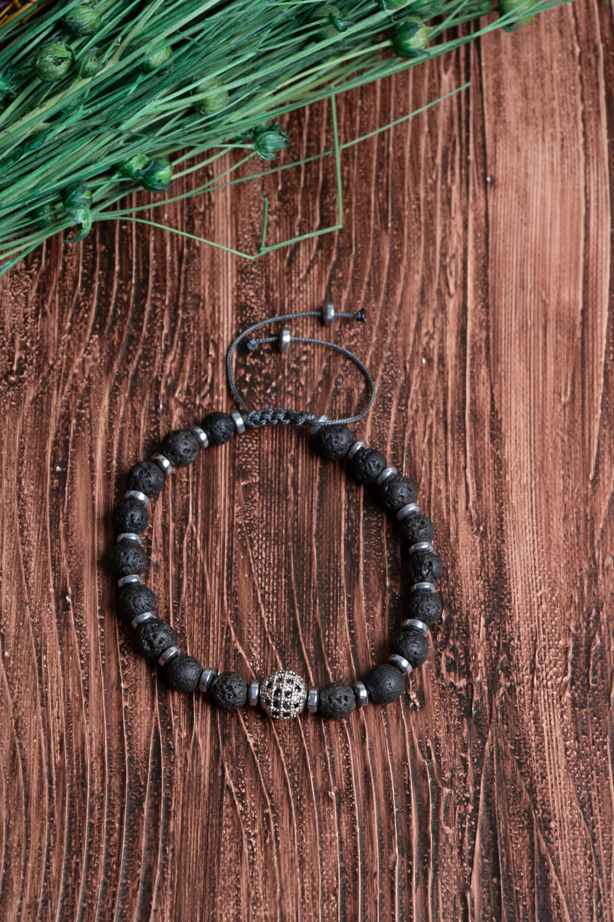 Image of Orijinal Sertifikalı Lav Taşı Hematit Doğal Taş Zirkon Aparat Makrome Bileklik