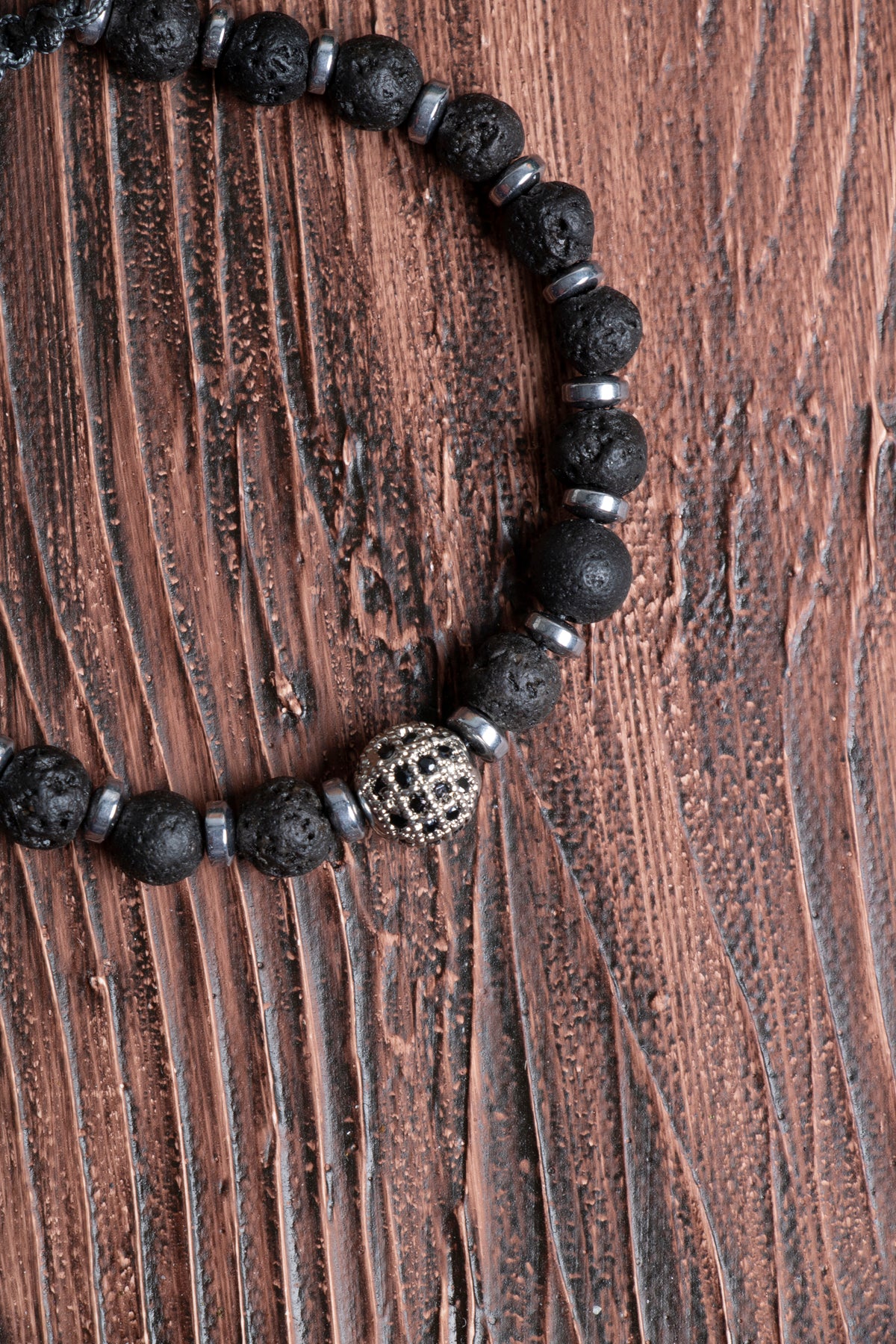 Image of Orijinal Sertifikalı Lav Taşı Hematit Doğal Taş Zirkon Aparat Makrome Bileklik