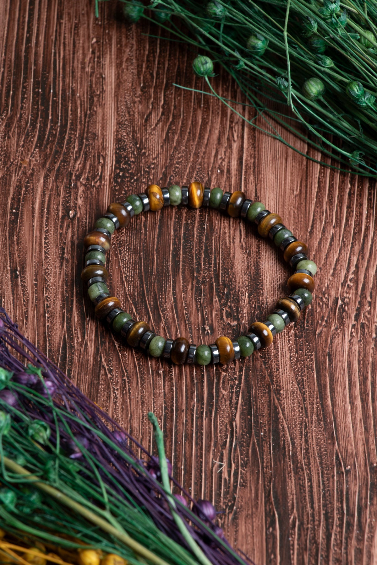 Image of Orijinal Sertifikalı Yeşim Kaplan Gözü Hematit Doğal Taş Bileklik