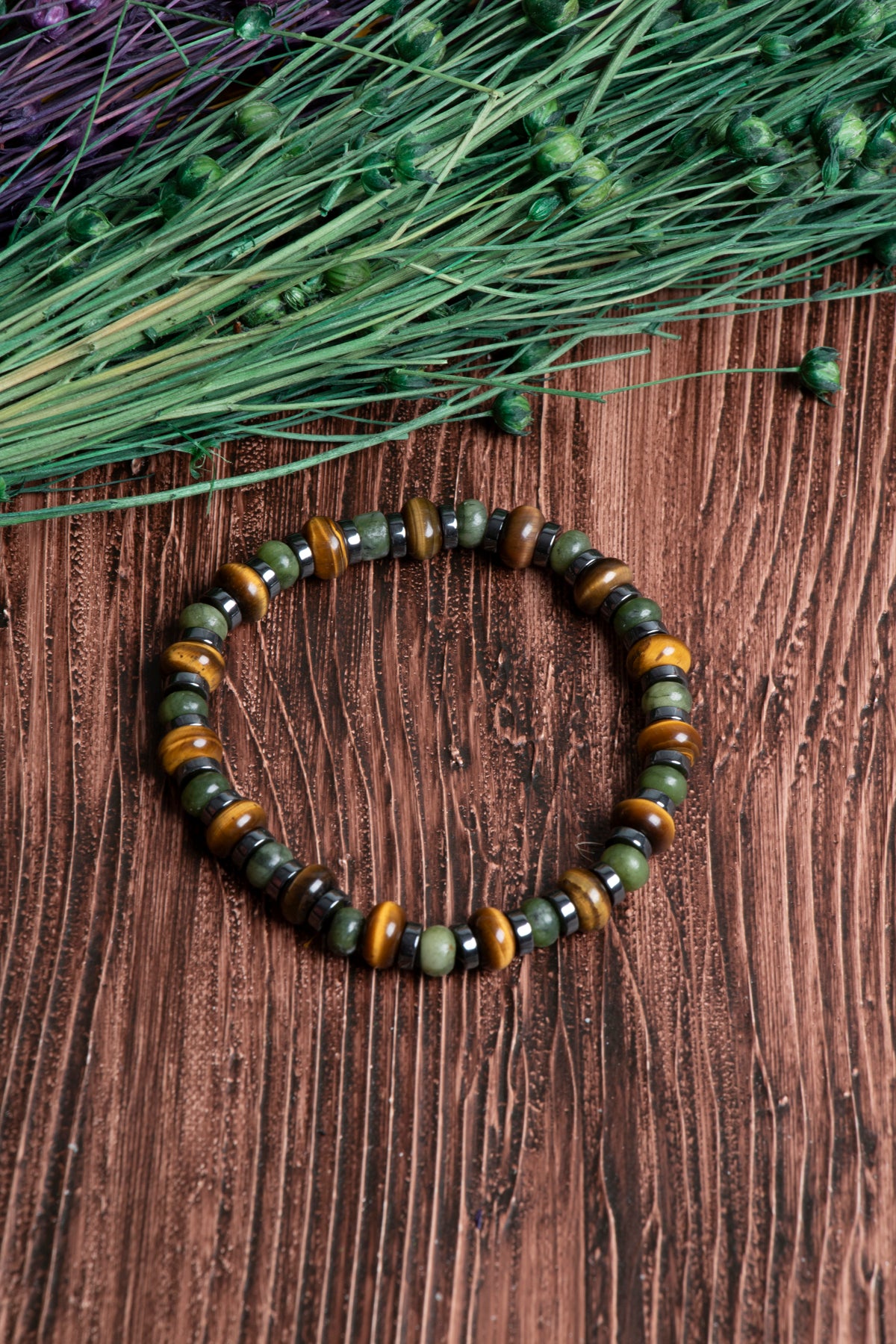 Image of Orijinal Sertifikalı Yeşim Kaplan Gözü Hematit Doğal Taş Bileklik