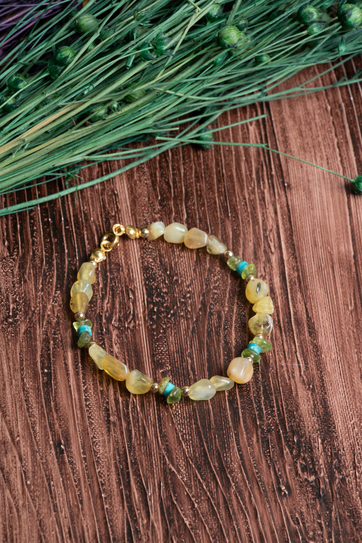 Image of Orijinal Sertifikalı Sarı Opal Turkuaz Doğal Taş Gümüş Kapama Bileklik