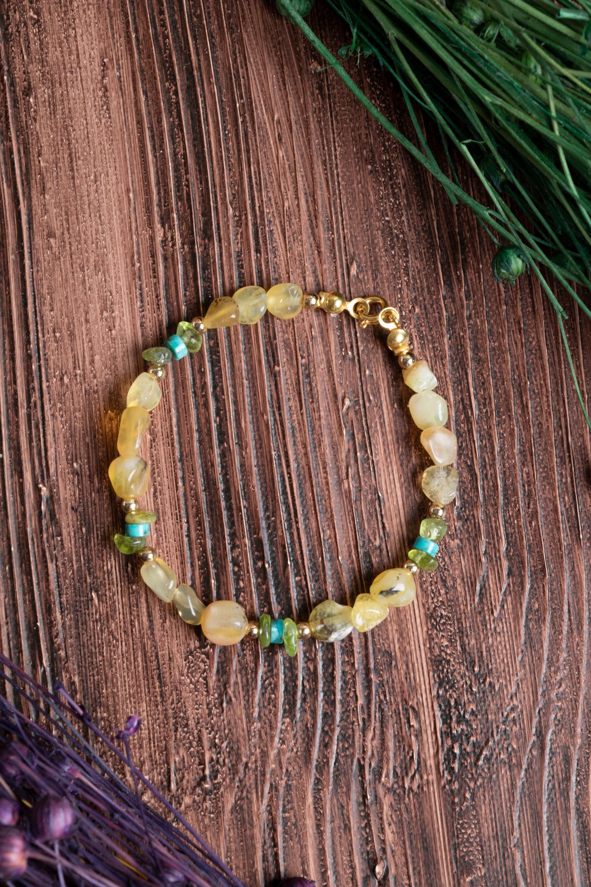 Image of Orijinal Sertifikalı Sarı Opal Turkuaz Doğal Taş Gümüş Kapama Bileklik