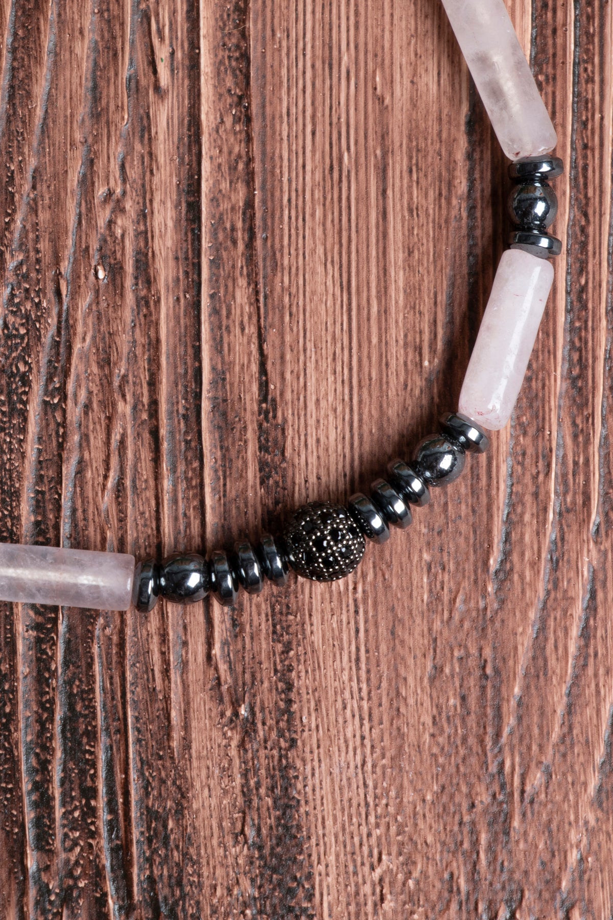 Image of Orijinal Sertifikalı Pembe Kuvars Hematit Doğal Taş Zirkon Aparatlı Makrome Bileklik