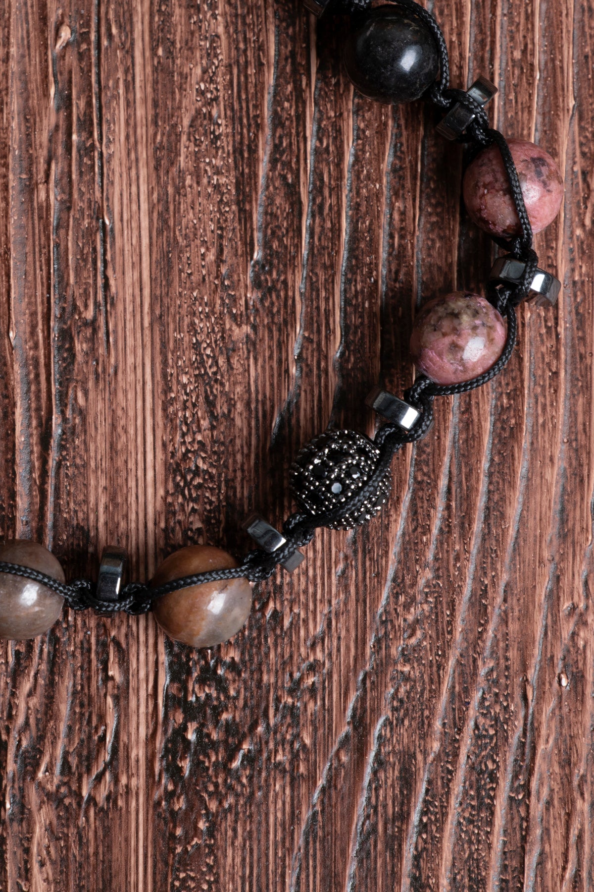 Image of Orijinal Sertifikalı Rodonit Hematit Zirkon Doğal Taş Makrome Bileklik