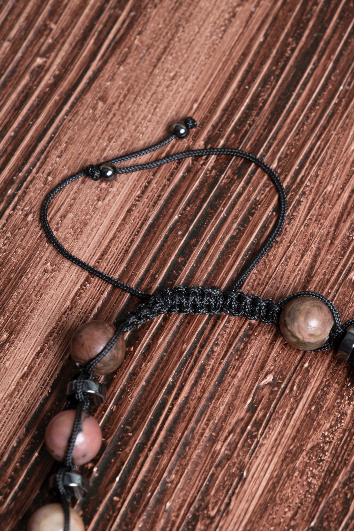 Image of Orijinal Sertifikalı Rodonit Hematit Zirkon Doğal Taş Makrome Bileklik