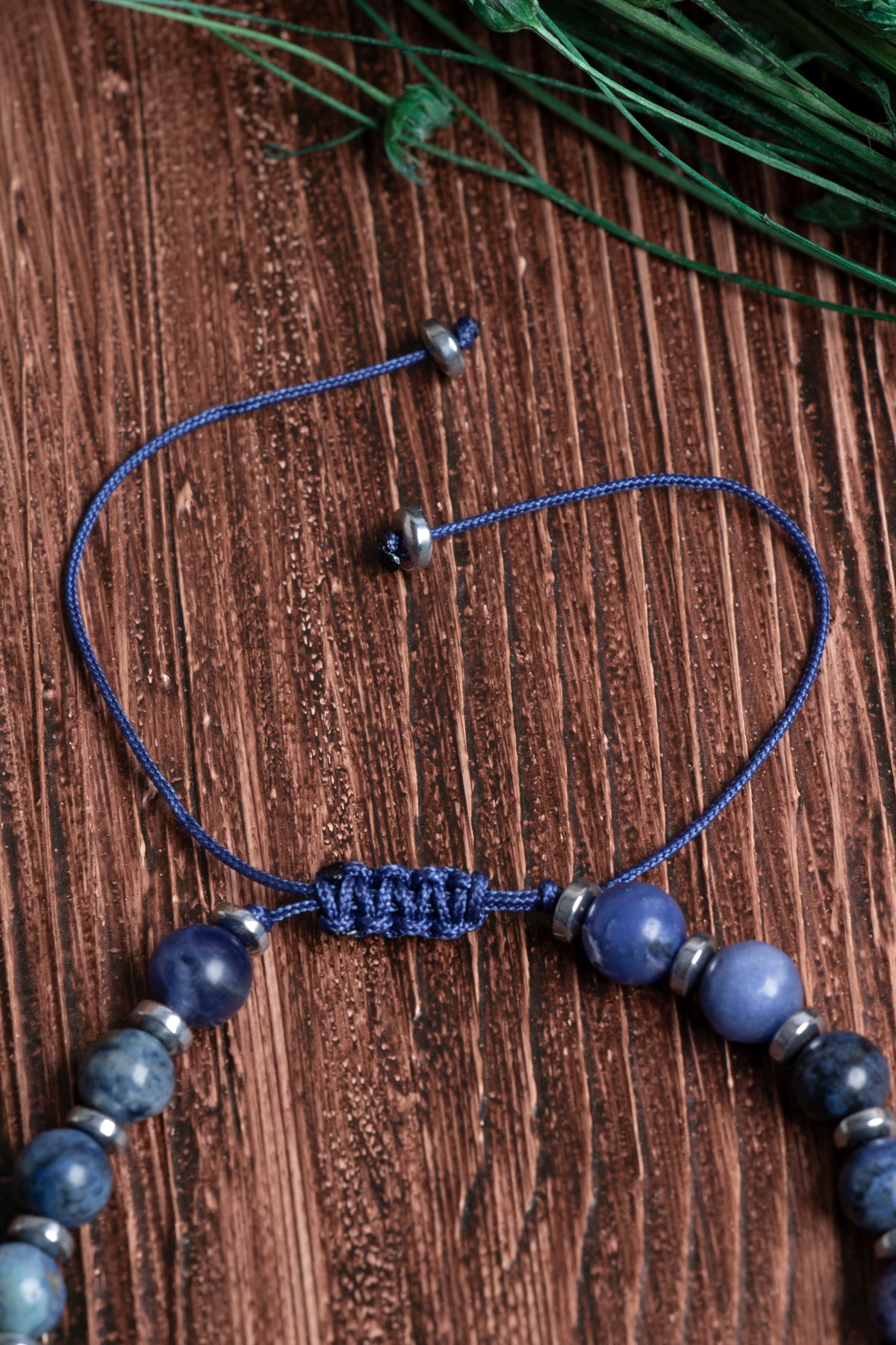 Image of Orijinal Sertifikalı Dumortierite Hematit Doğal Taş Makrome Bileklik