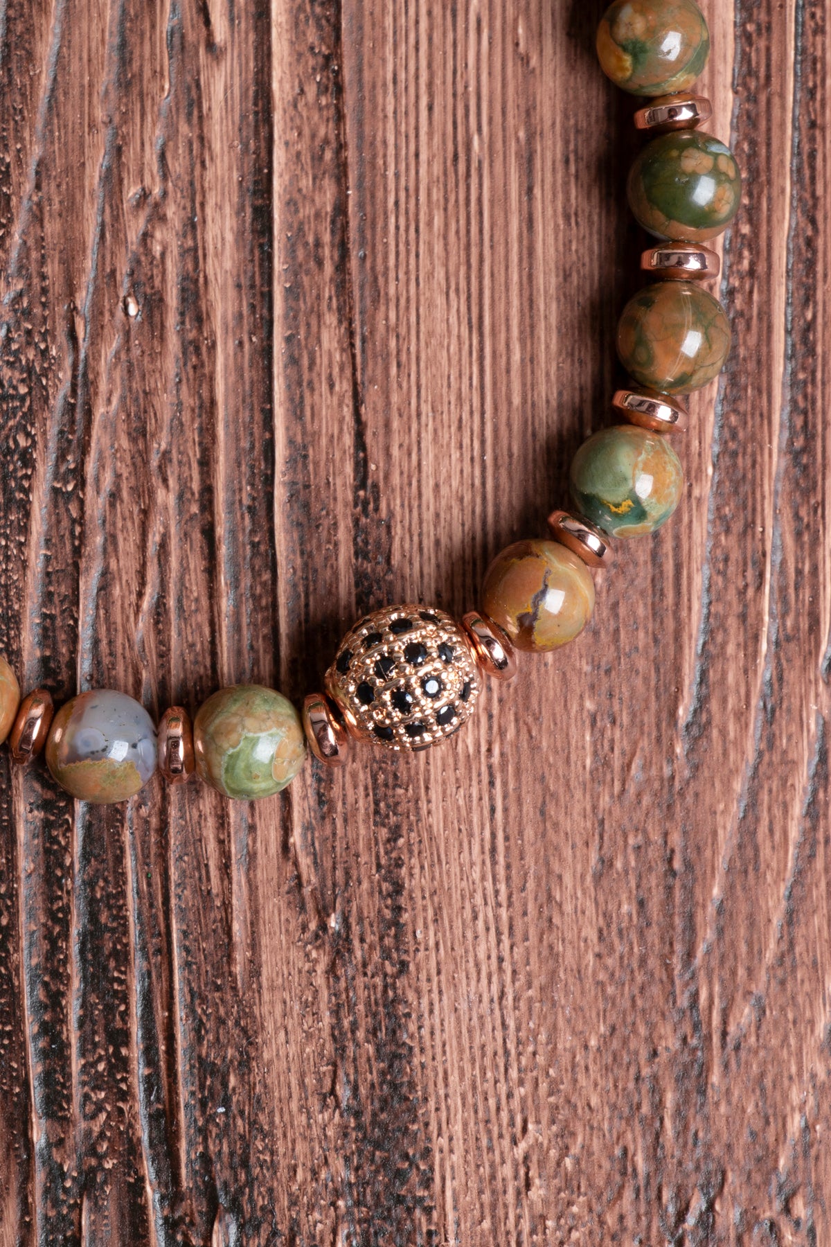 Image of Orijinal Sertifikalı Jasper Hematit Doğal Taş Zirkon Aparatlı Makrome Bileklik