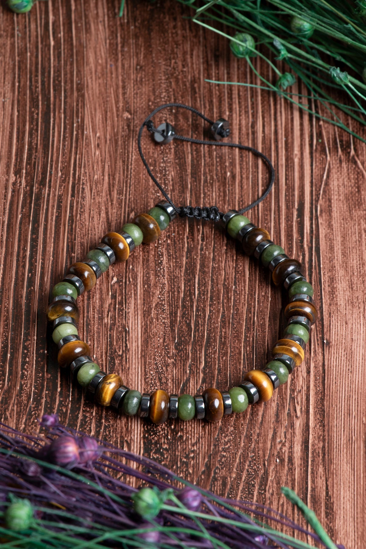 Image of Orijinal Sertifikalı Yeşim Hematit Rondel Doğal Taş Makrome Bileklik