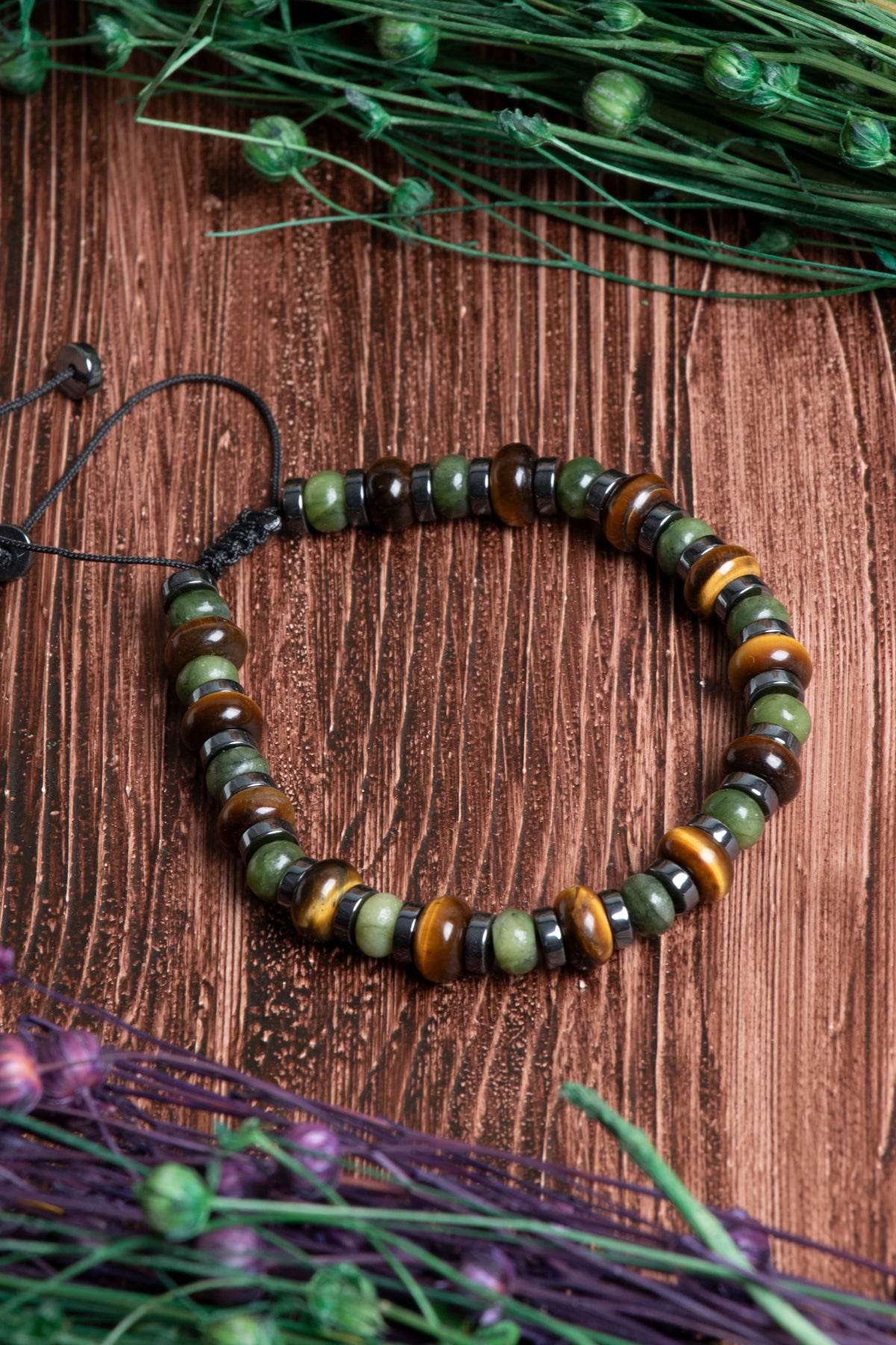 Image of Orijinal Sertifikalı Yeşim Hematit Rondel Doğal Taş Makrome Bileklik