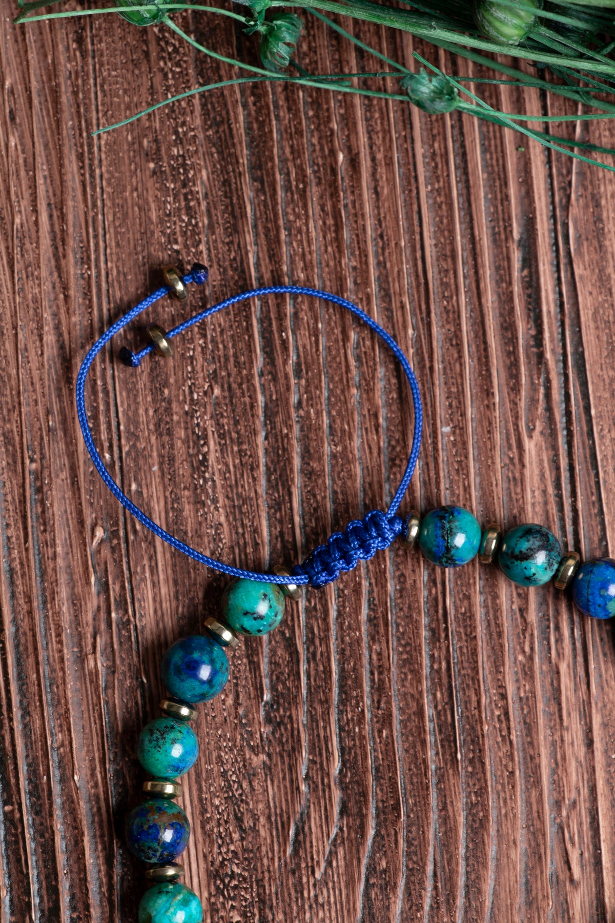 Image of Orijinal Sertifikalı Azurit Malahite Doğal Taş Zirkon Aparatlı Makrome Bileklik