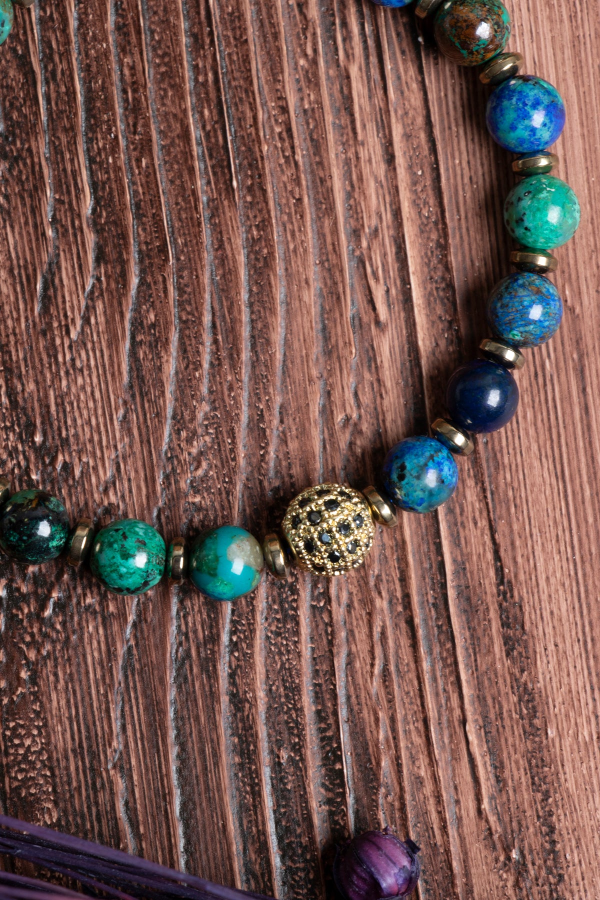 Image of Orijinal Sertifikalı Azurit Malahite Doğal Taş Zirkon Aparatlı Makrome Bileklik