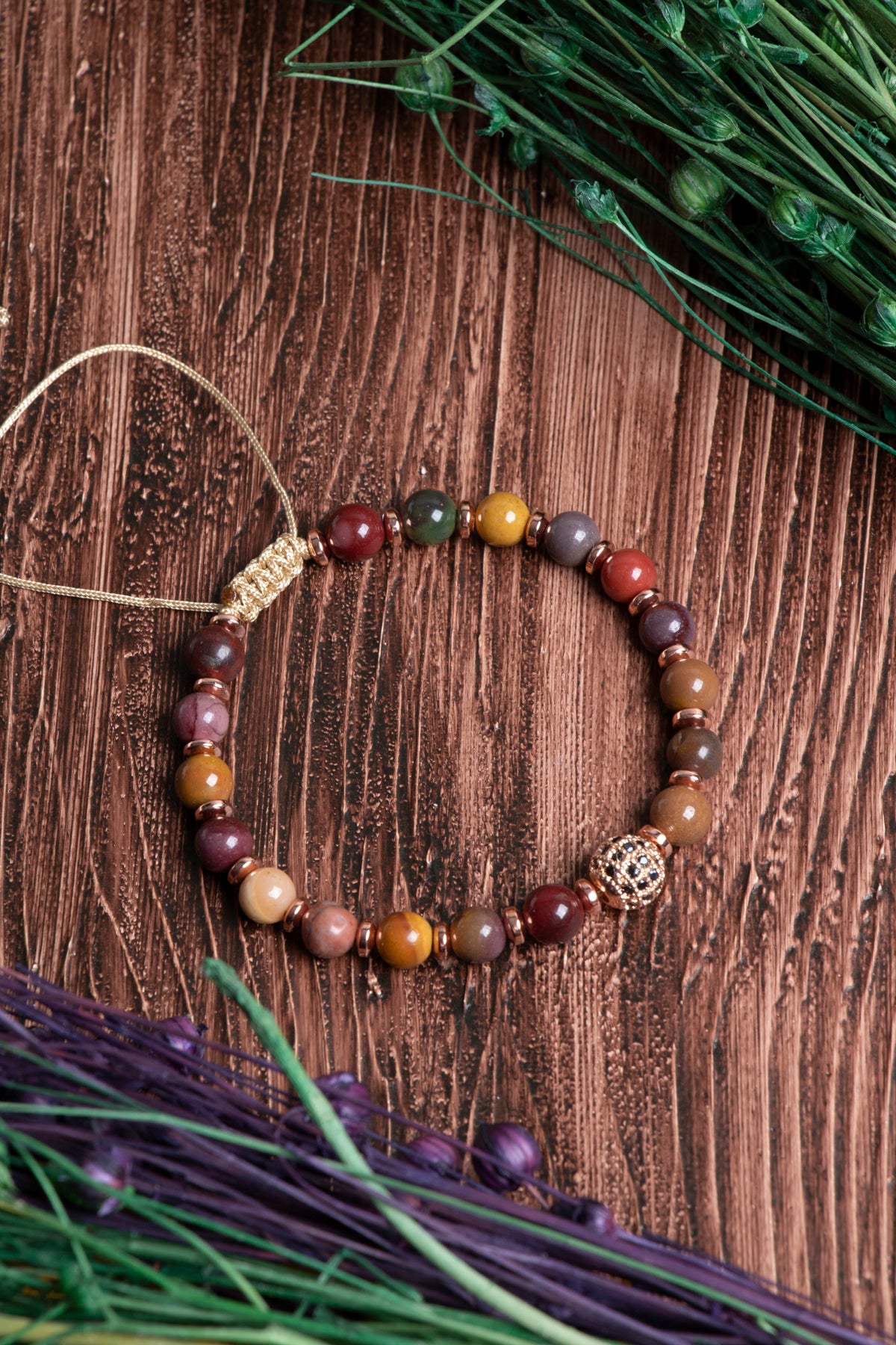 Image of Orijinal Sertifikalı Jasper Hematit Doğal Taş Zirkon Aparatlı Bileklik