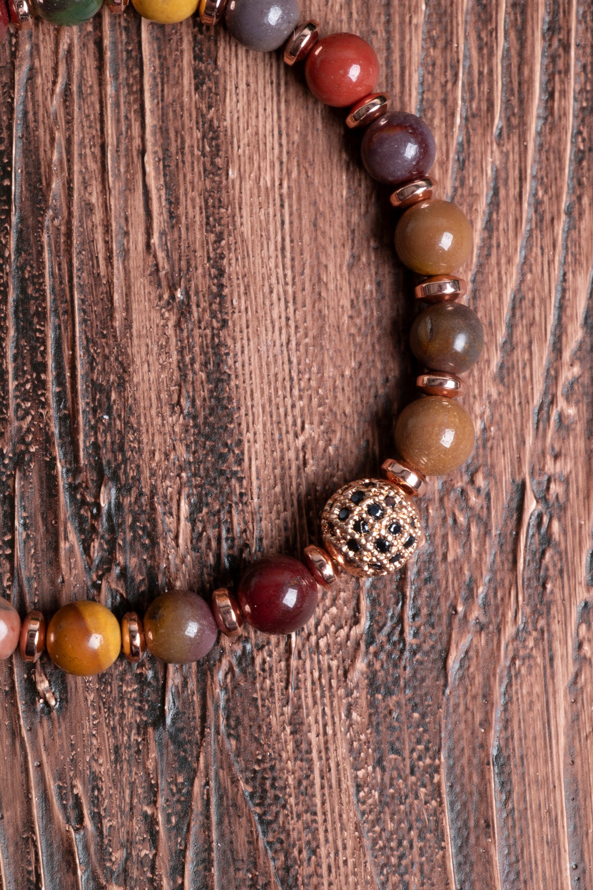 Image of Orijinal Sertifikalı Jasper Hematit Doğal Taş Zirkon Aparatlı Bileklik