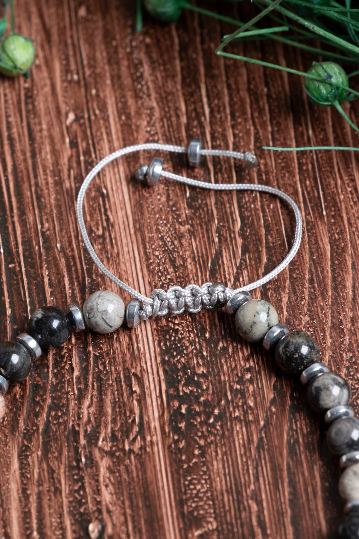 Image of Orijinal Sertifikalı Gümüş Silver Hematit Doğal Taş Zirkon Aparatlı Makrome Bileklik