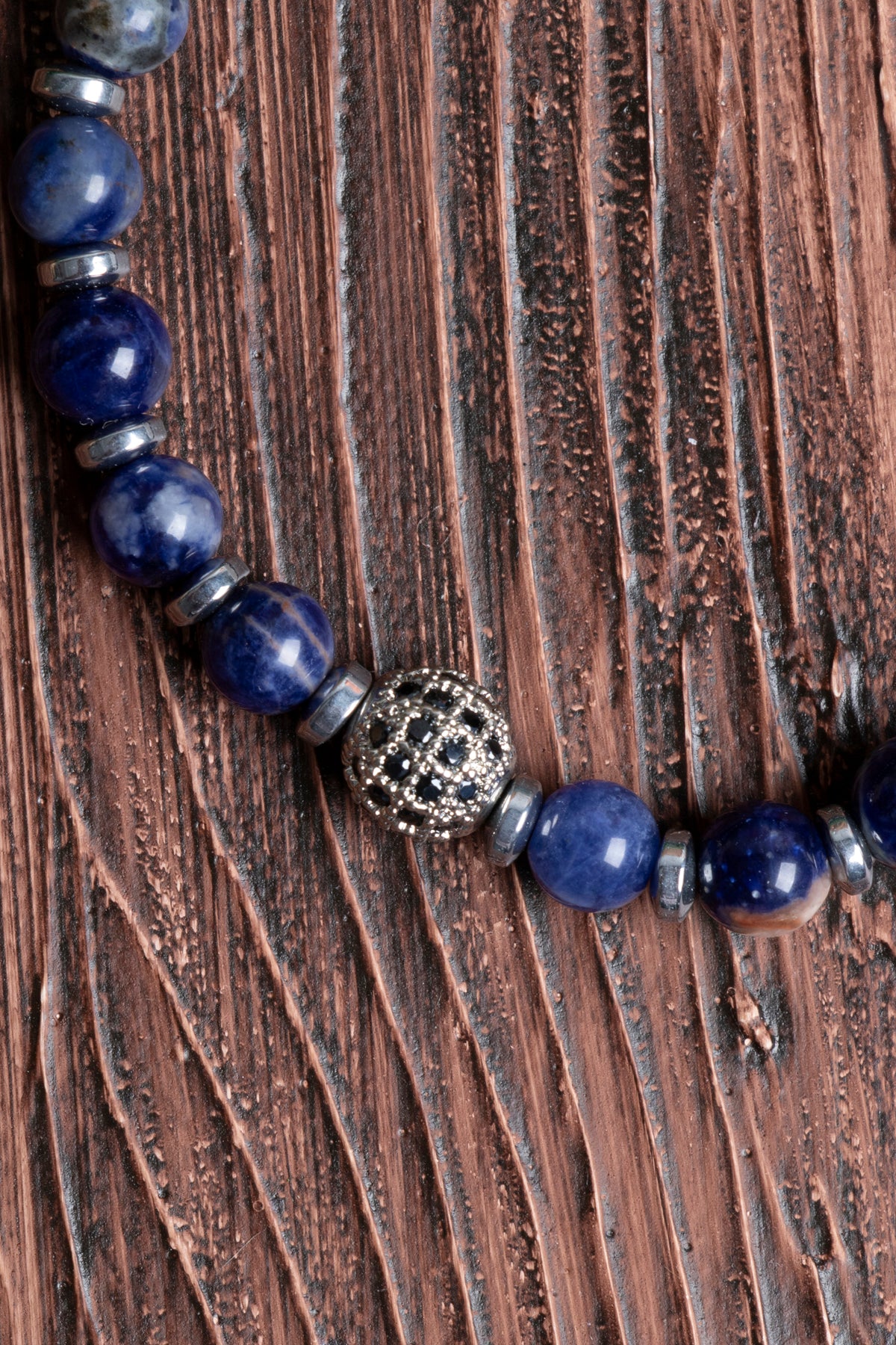 Image of Orijinal Sertifikalı Sodalit Hematit Doğal Taş Makrome Bileklik