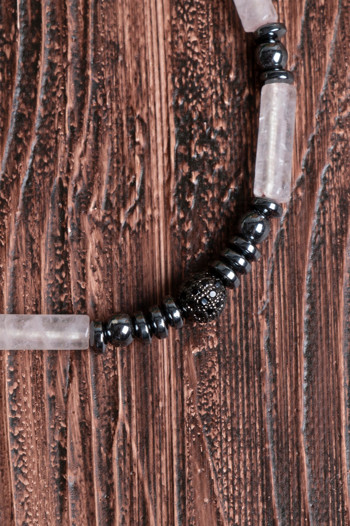 Image of Orijinal Sertifikalı Pembe Kuvars Hematit Doğal Taş Zirkon Aparatlı Makrome Bileklik