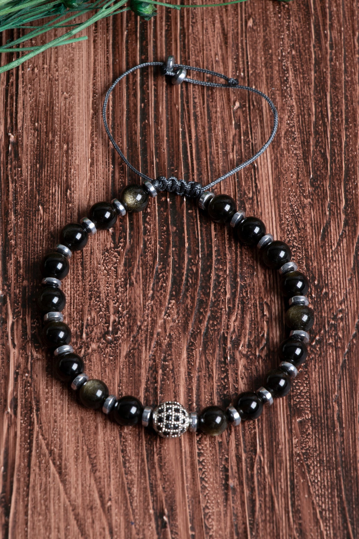 Image of Orijinal Sertifikalı Obsidyen (6 mm) Hematit Doğal Taş Zirkon Aparat Makrome Bileklik