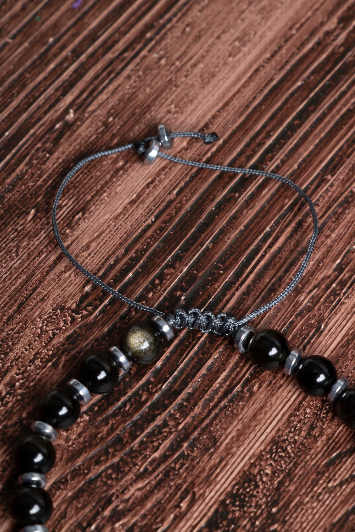 Image of Orijinal Sertifikalı Obsidyen (6 mm) Hematit Doğal Taş Zirkon Aparat Makrome Bileklik