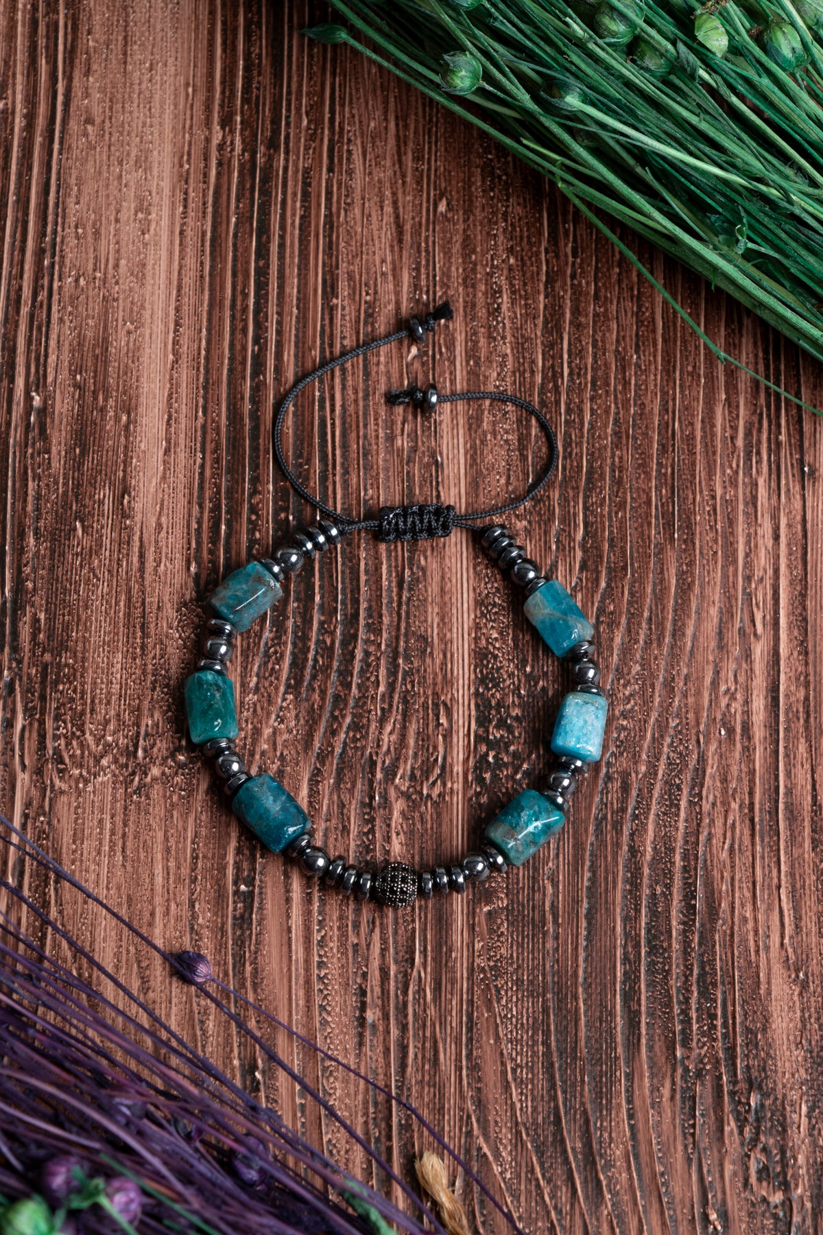 Image of Orijinal Sertifikalı Apatit Hematit Doğal Taş Zirkon Aparat Makrome Bileklik