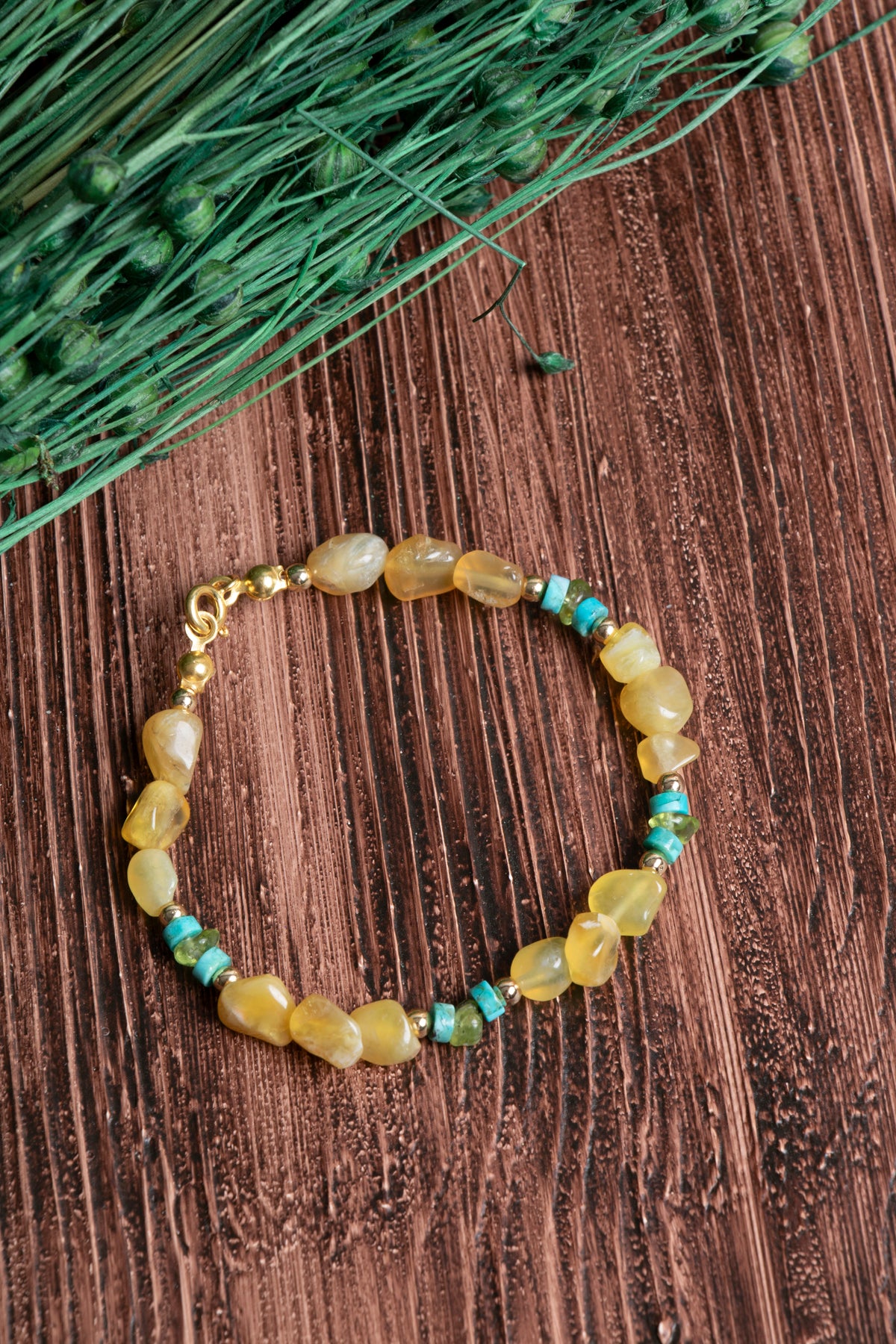 Image of Sertifikalı Sarı Opal Turkuaz Doğal Taş Gümüş Kapama Bileklik