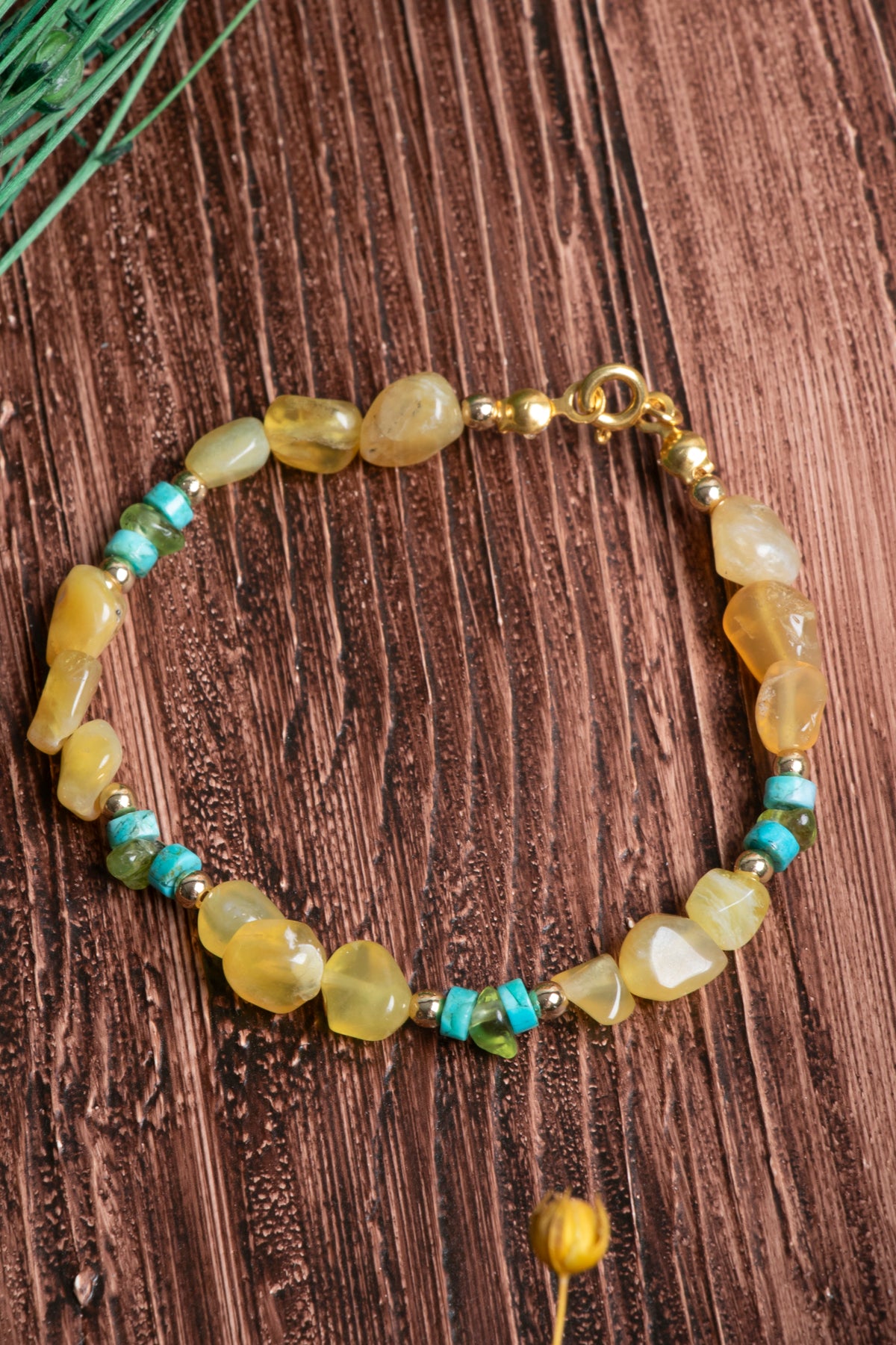 Image of Sertifikalı Sarı Opal Turkuaz Doğal Taş Gümüş Kapama Bileklik