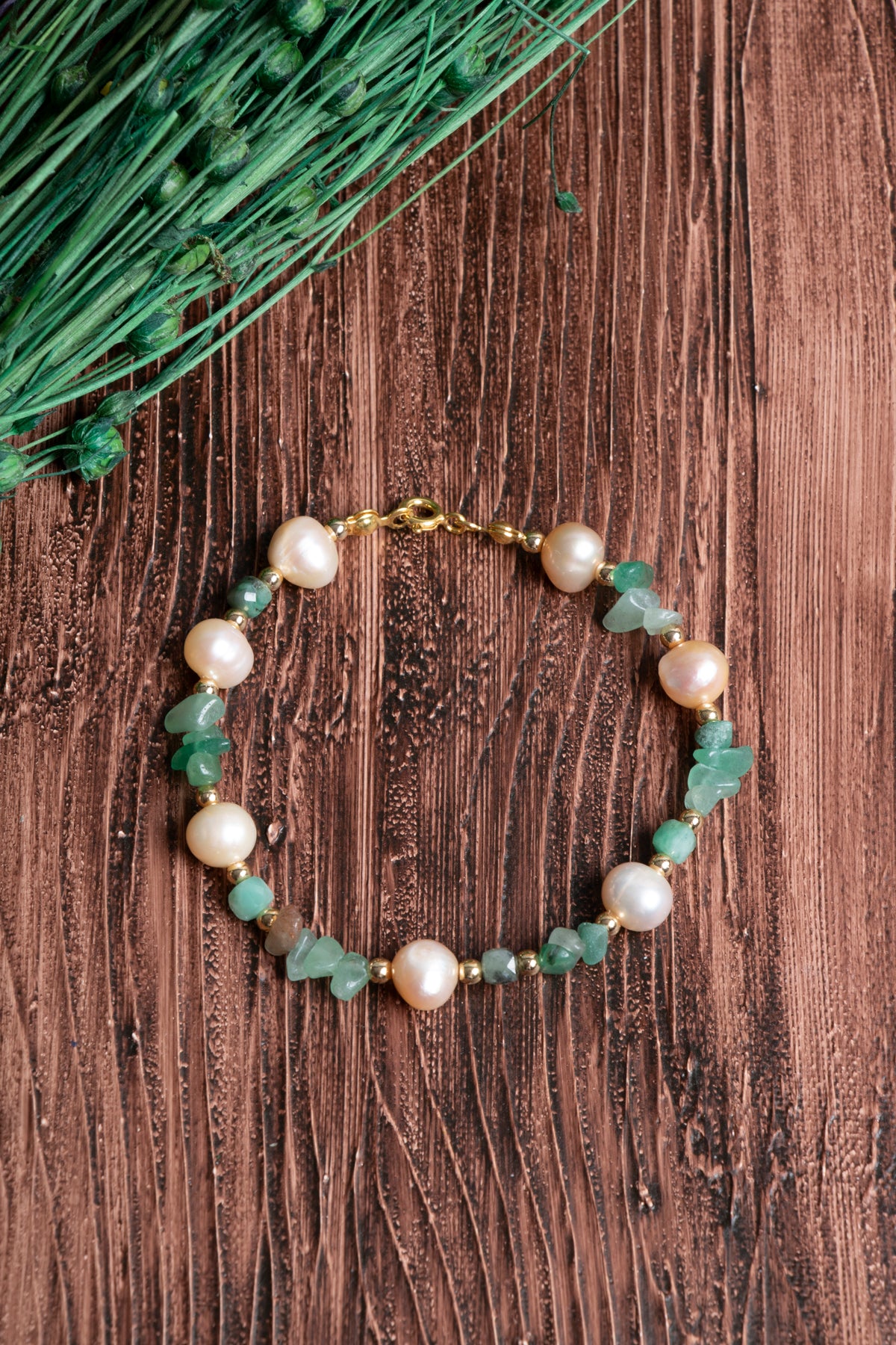 Image of Orijinal Sertifikalı Aventurin İnci Hematit Doğal Taş Gümüş Kapama Bileklik