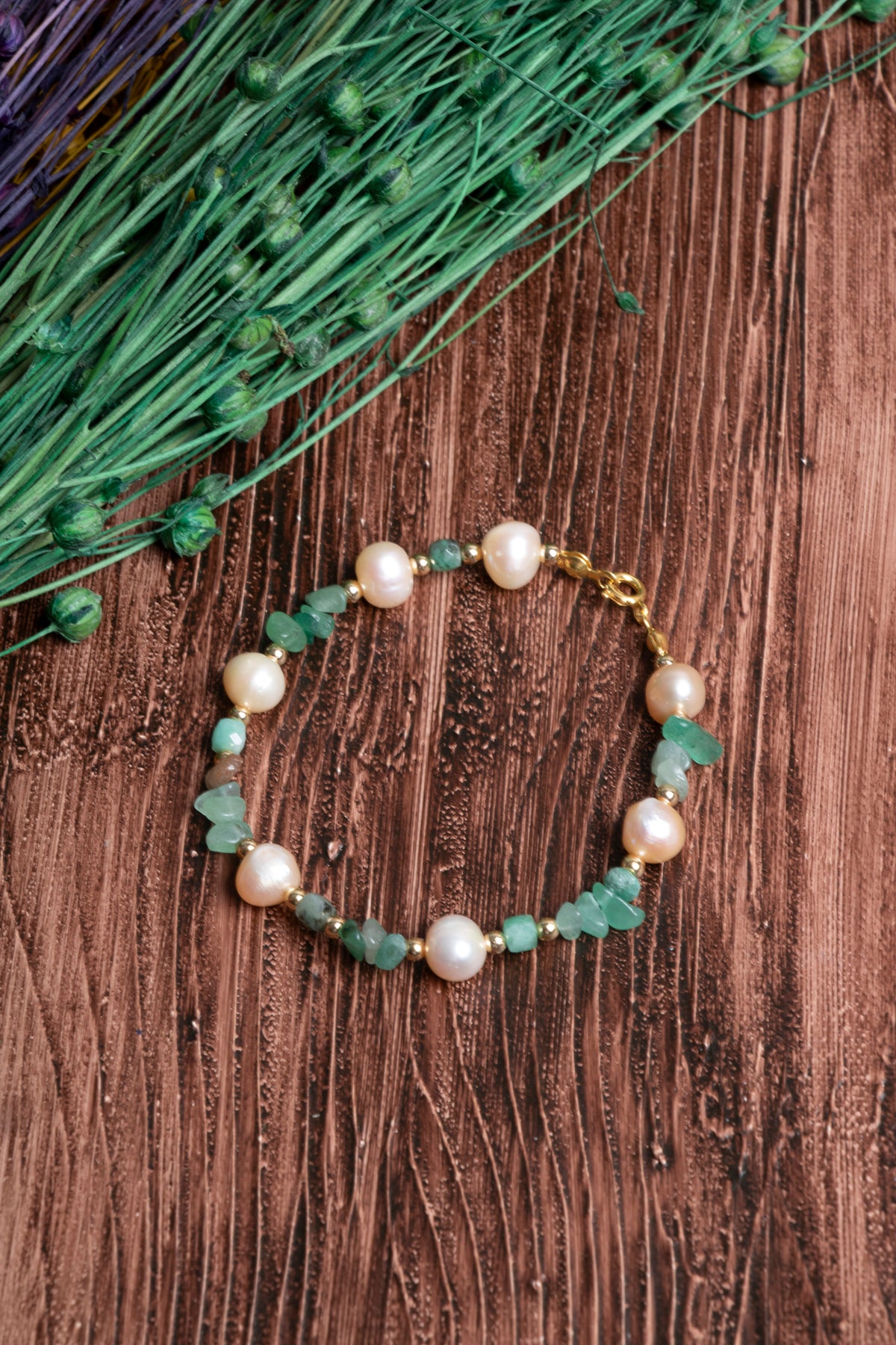 Image of Orijinal Sertifikalı Aventurin İnci Hematit Doğal Taş Gümüş Kapama Bileklik