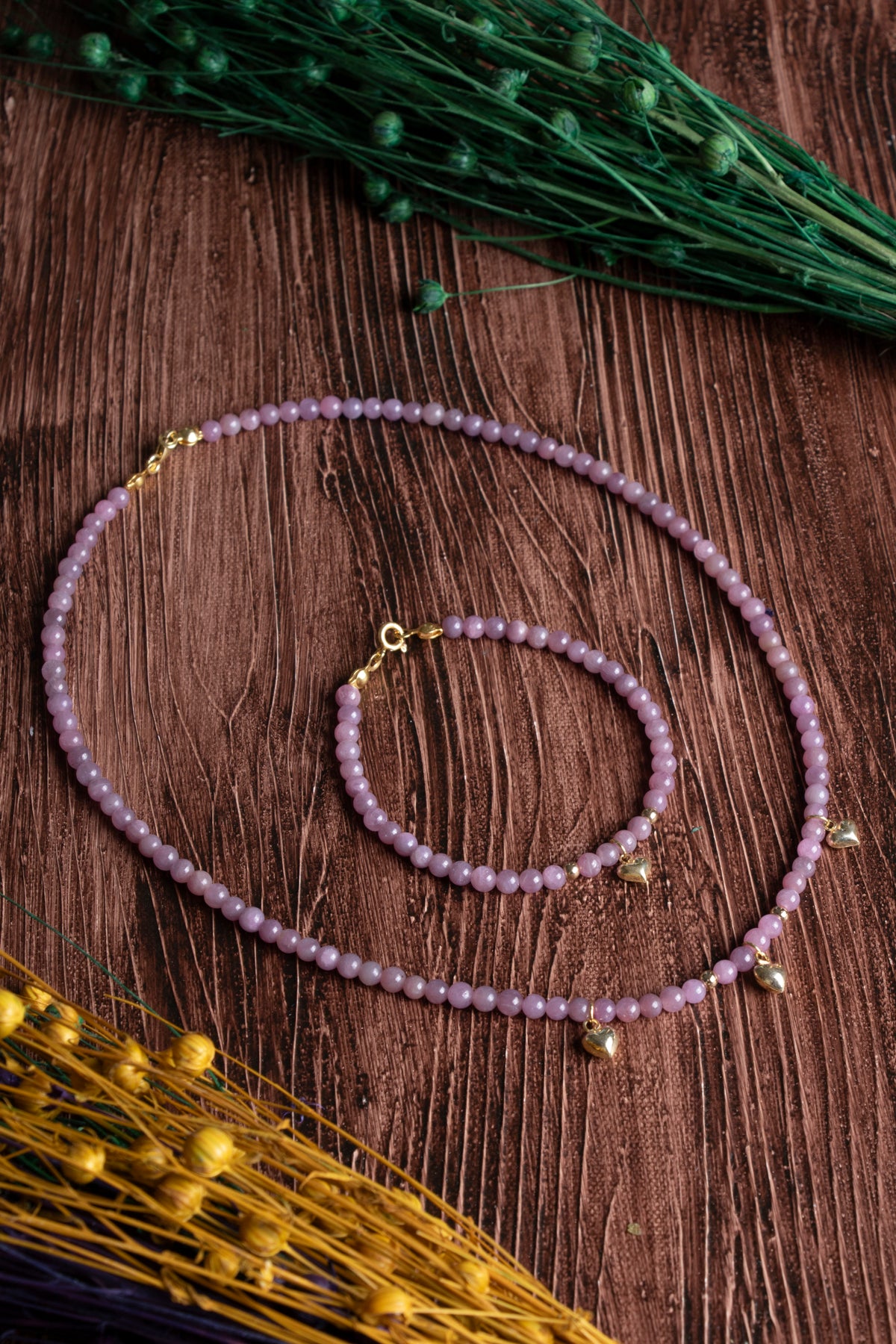 Image of Sertifikalı Yakut Gümüş Kapama ve Kalp Aksesuarlı (4 mm) Kolye Bileklik Seti