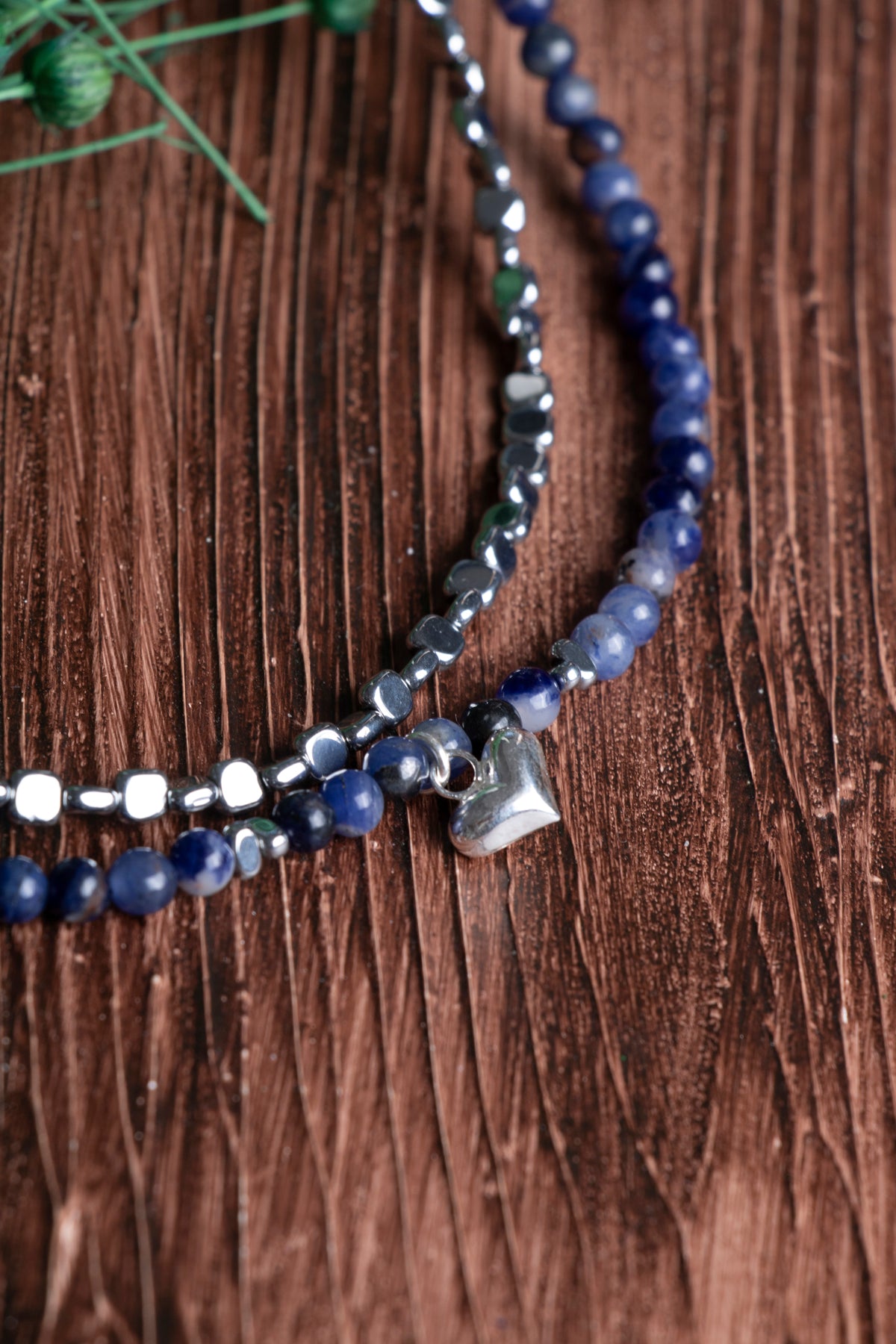 Image of Sertifikalı Sodalit Hematit Gümüş (4 mm) Doğal Taş kKolye