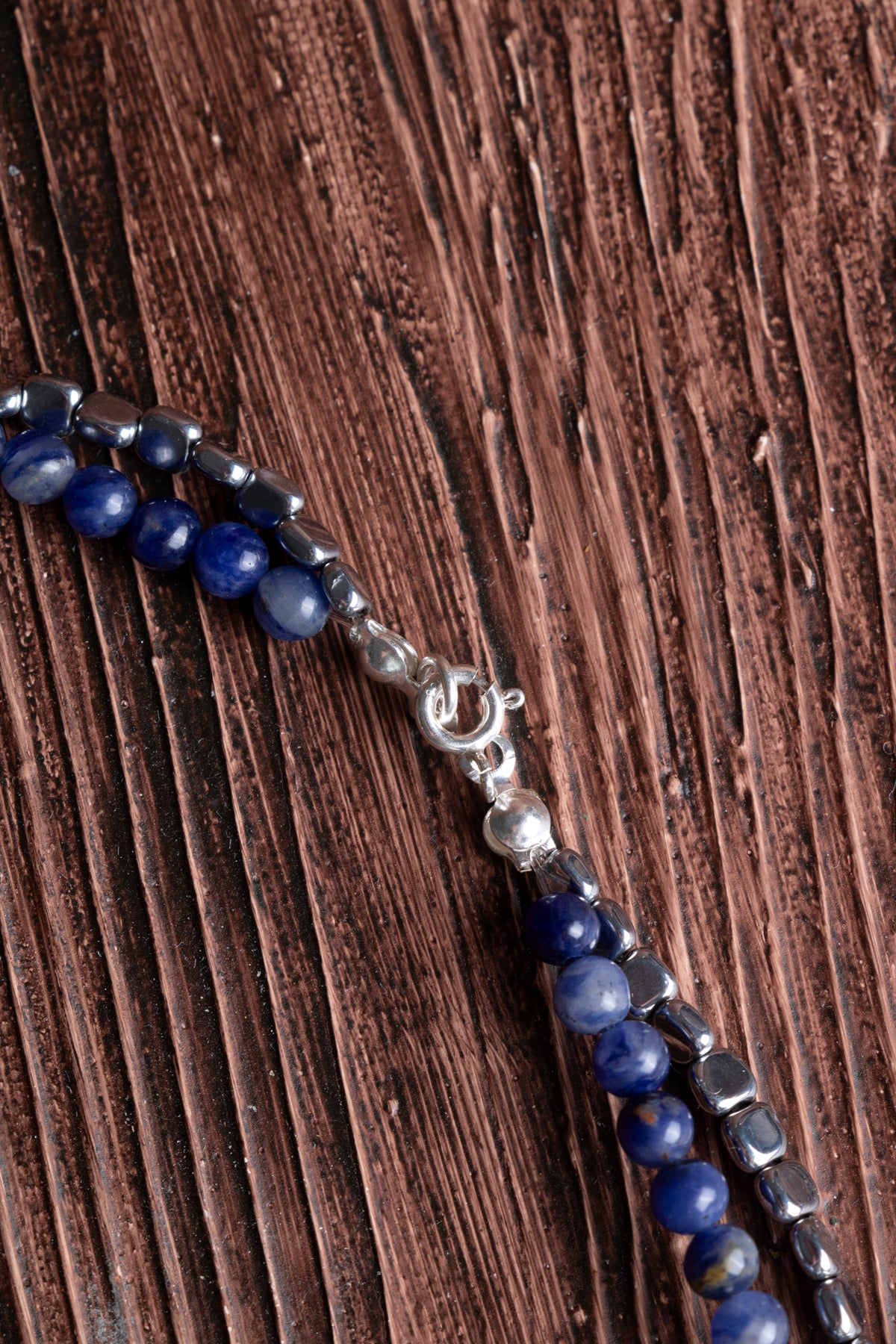 Image of Sertifikalı Sodalit Hematit Gümüş (4 mm) Doğal Taş kKolye