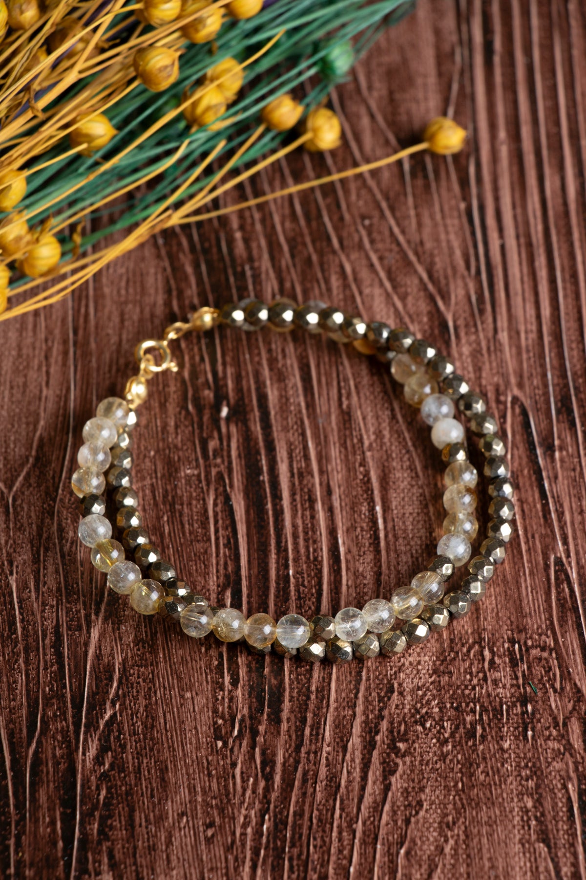 Image of Sitrin (4 mm) Hematit Gümüş (925 ayar) Kapama Doğal Taş Bileklik