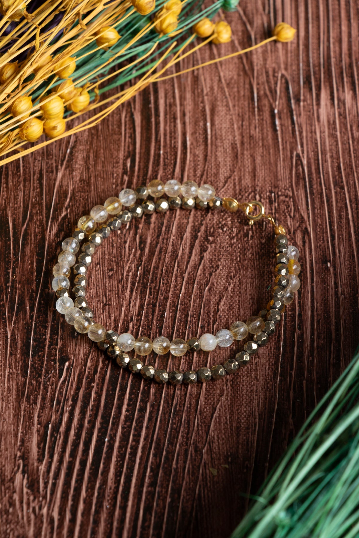 Image of Sitrin (4 mm) Hematit Gümüş (925 ayar) Kapama Doğal Taş Bileklik